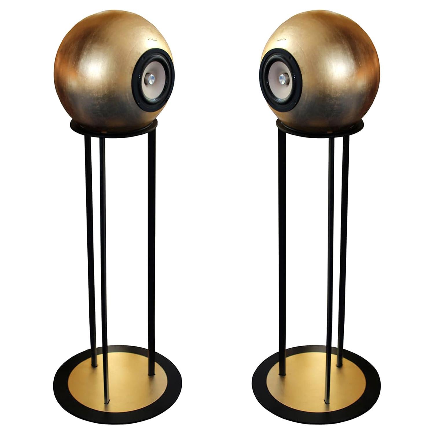 Taletia High, Full Range Speakers 24-Karat Gold Leaf Black For Sale