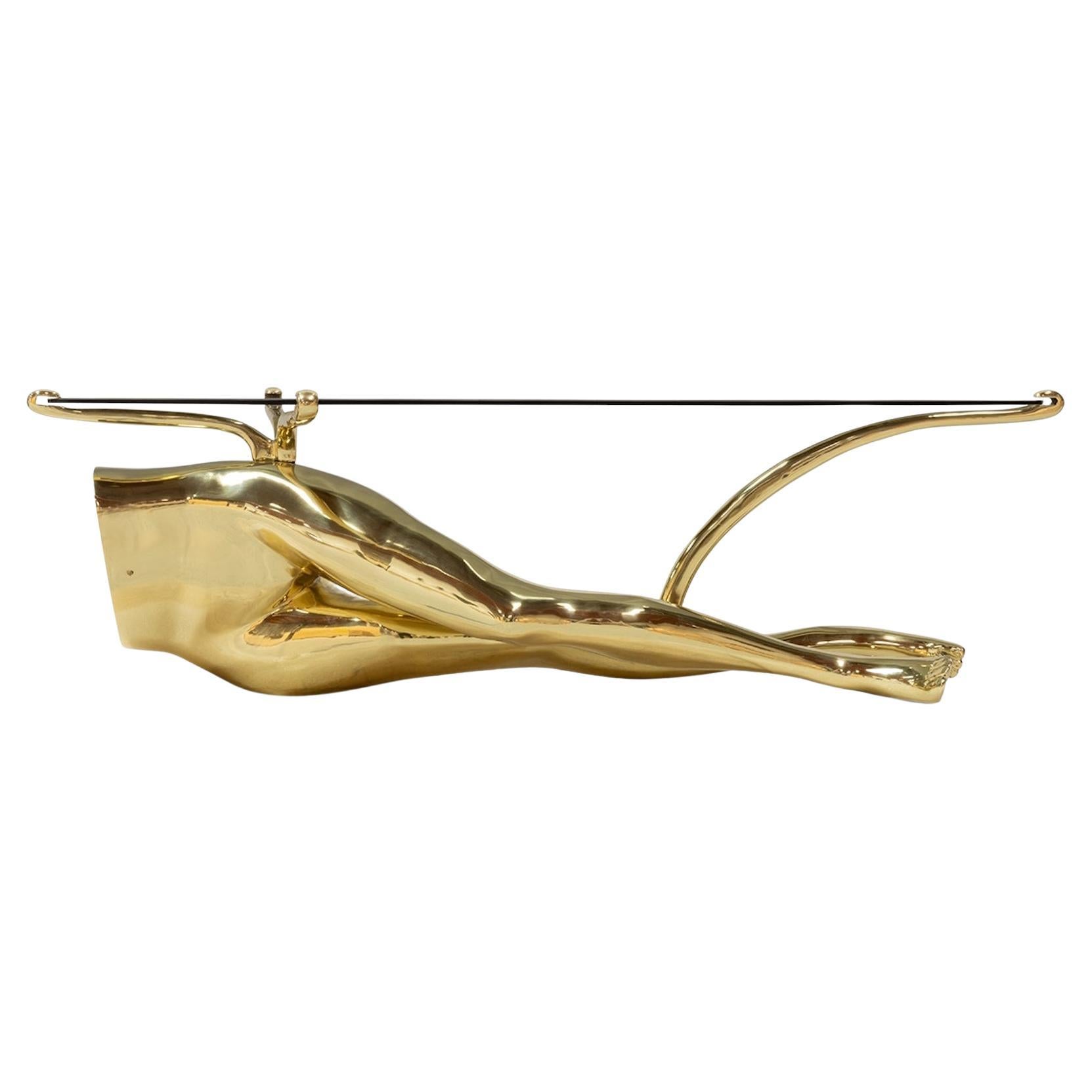 "Talia" Brass and Glass Coffee Table For Sale