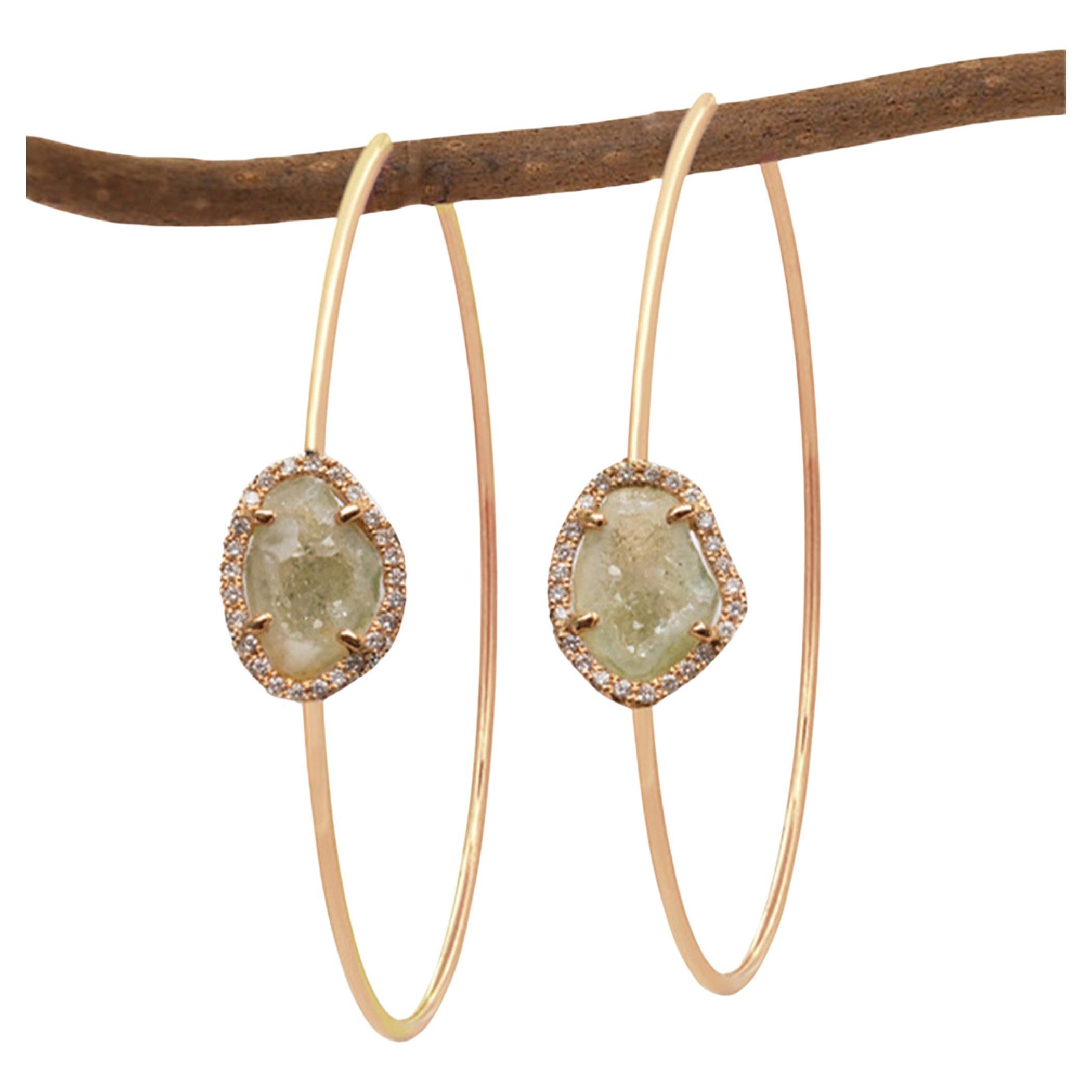 TALIA Earrings, Green Hoops with Agate Centerpiece, 0.20ct Diamonds, 18k Gold
