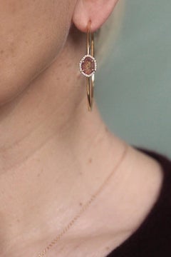 TALIA Earrings, Orange Hoops with Agate Centerpiece, 0.20ct Diamonds, 18k Gold