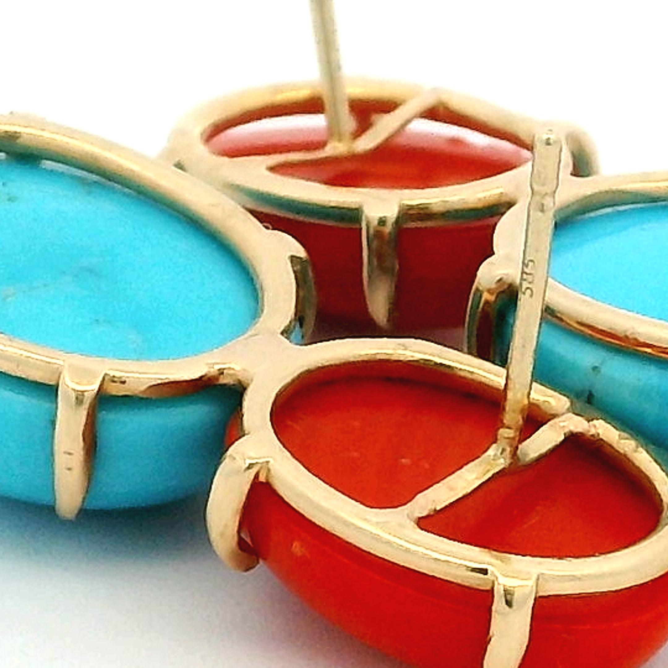 Pendants d'oreilles en corail et turquoise en or 14K de Talia Jade, 28 carats en vente 4