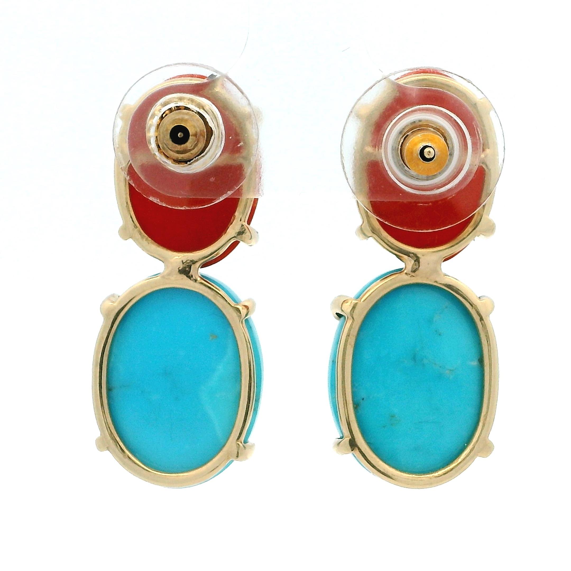 Pendants d'oreilles en corail et turquoise en or 14K de Talia Jade, 28 carats Excellent état - En vente à Miami, FL