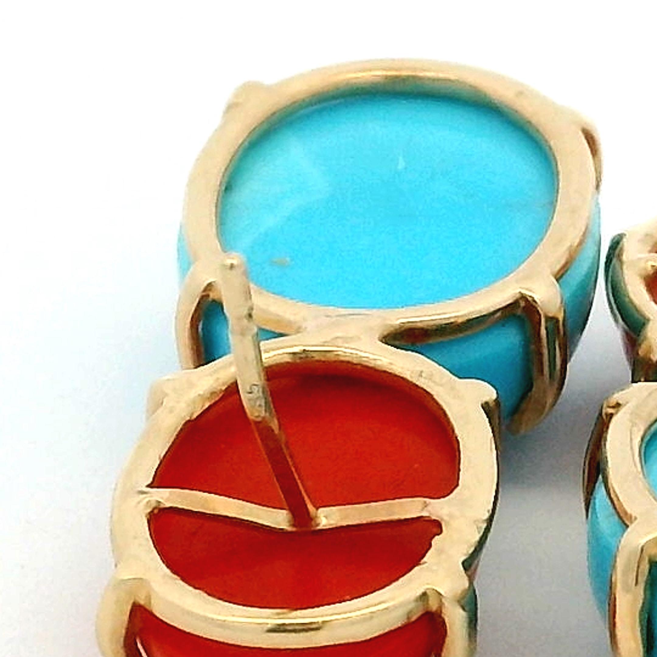 Pendants d'oreilles en corail et turquoise en or 14K de Talia Jade, 28 carats en vente 3