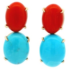 Pendants d'oreilles en corail et turquoise en or 14K de Talia Jade, 28 carats