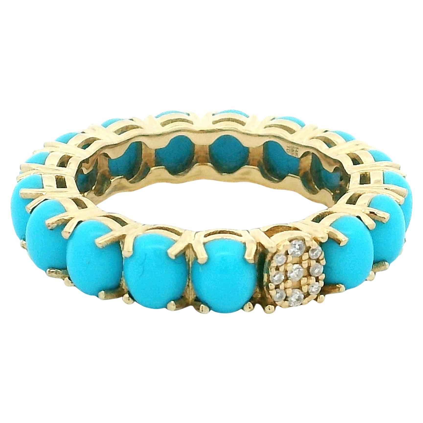 Talia Jade 14K Gold Persian Turquoise Eternity Band with Diamond Accent