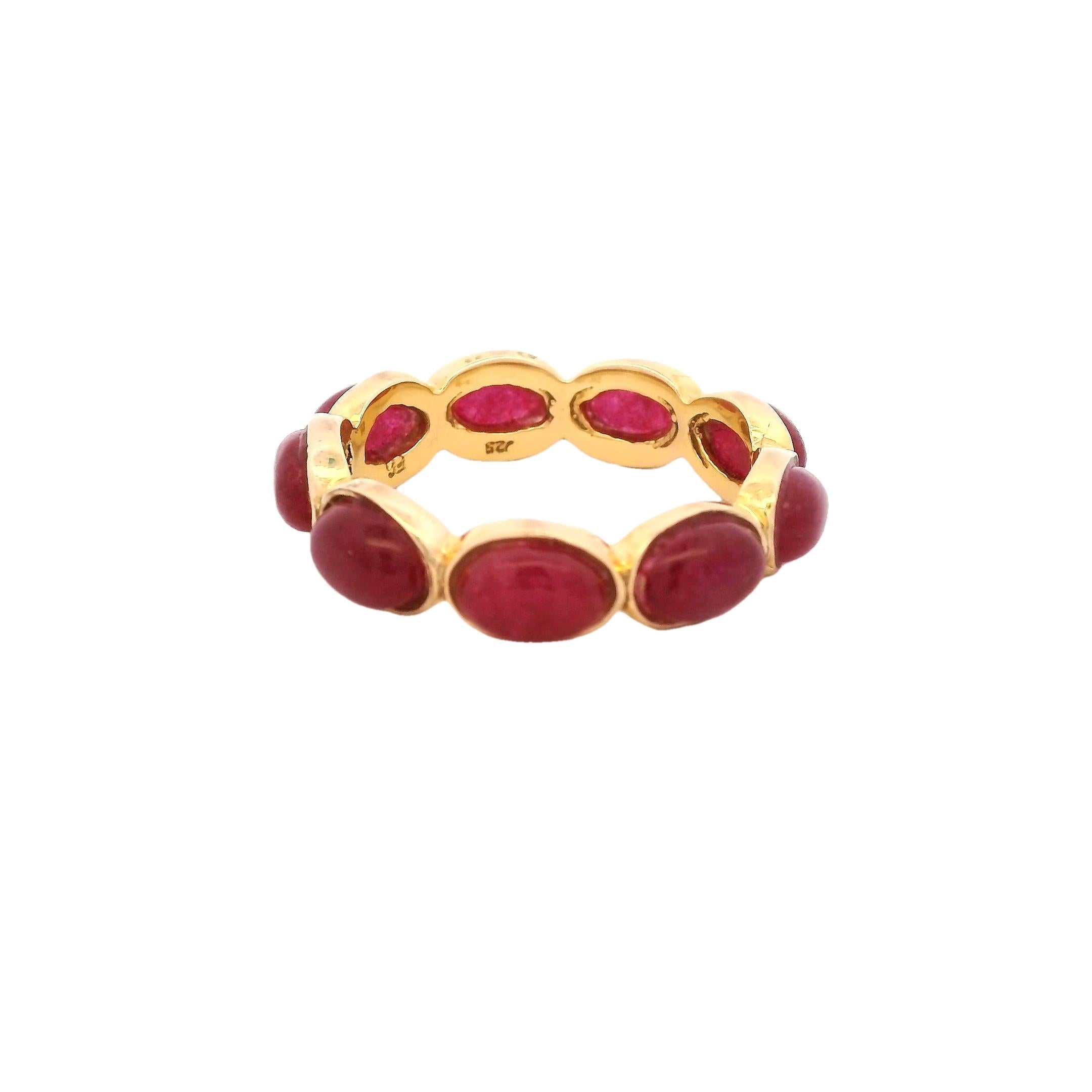 Contemporary Talia Jade 3 Carat Cabochon Ruby Eternity Band Ring in 14K Yellow Gold For Sale
