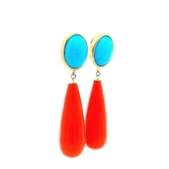 Talia Jade Jewelry 14K Gold Turquoise Coral Diamond Drop Earrings