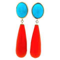 Talia Jade Jewelry 14K Gold Turquoise Coral Diamond Drop Earrings