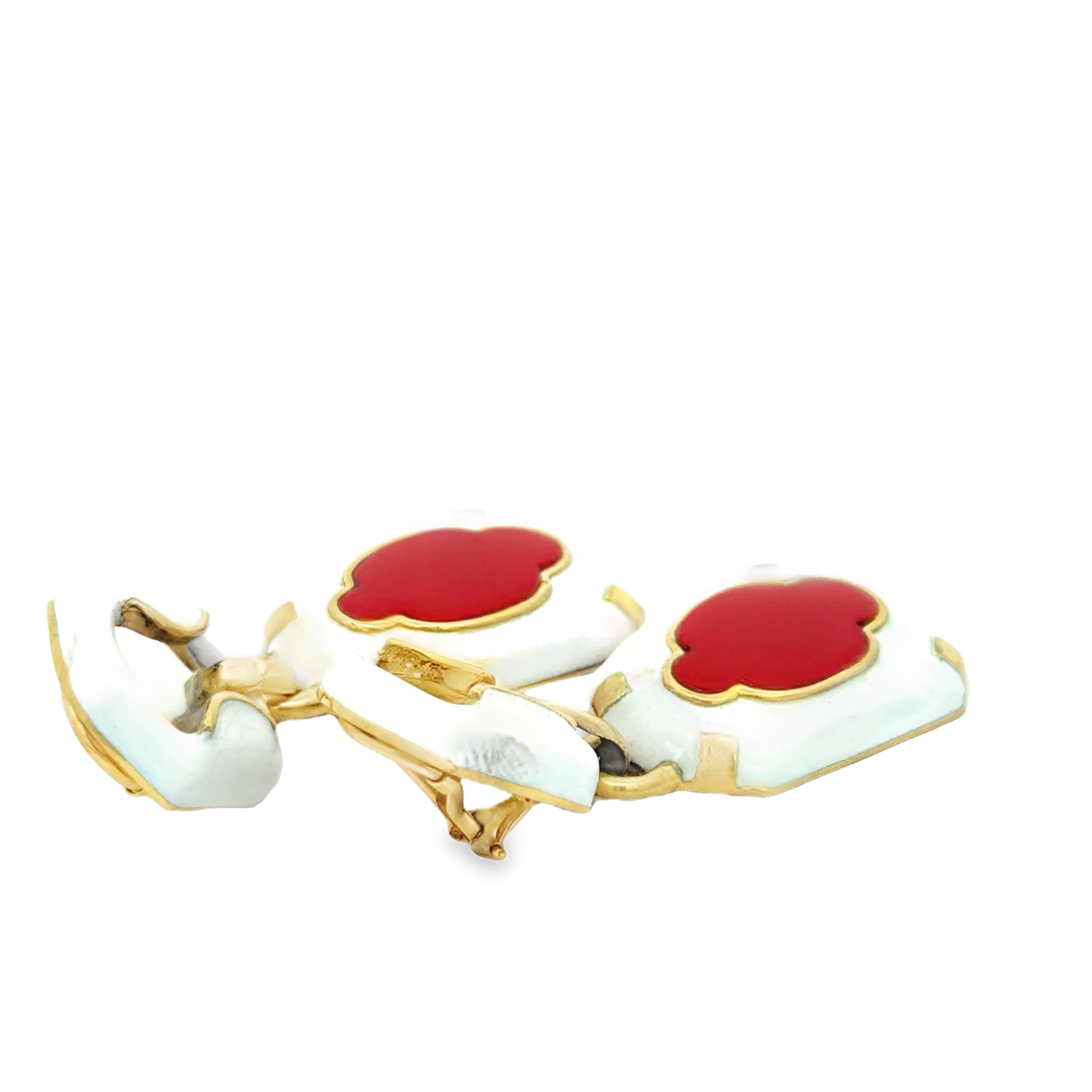 Talia Jade Einzigartige Korallen-Emaille-Türklopfer-Ohrringe, 18K Gold, 1990er Jahre (Revival) im Angebot