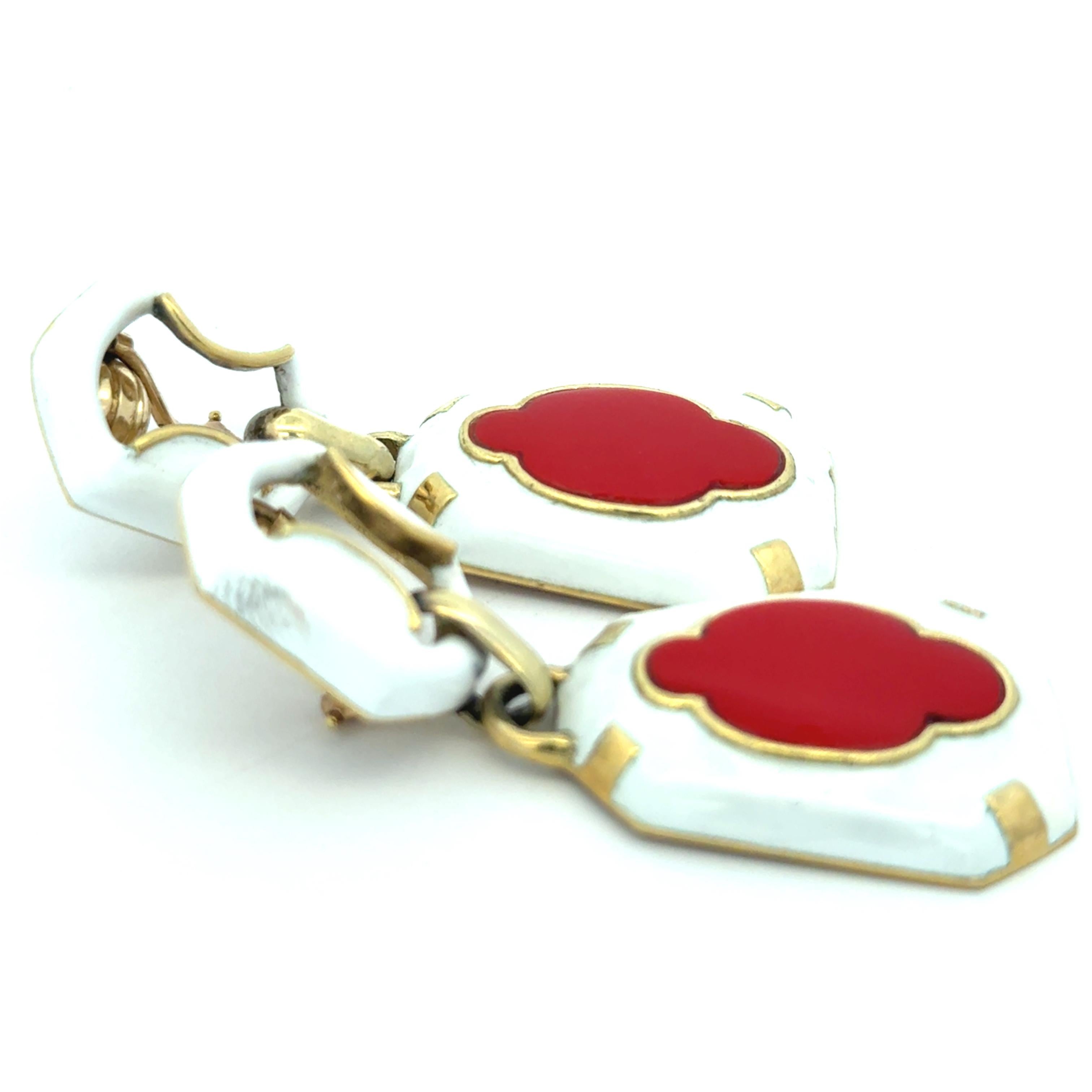Talia Jade Einzigartige Korallen-Emaille-Türklopfer-Ohrringe, 18K Gold, 1990er Jahre (Cabochon) im Angebot