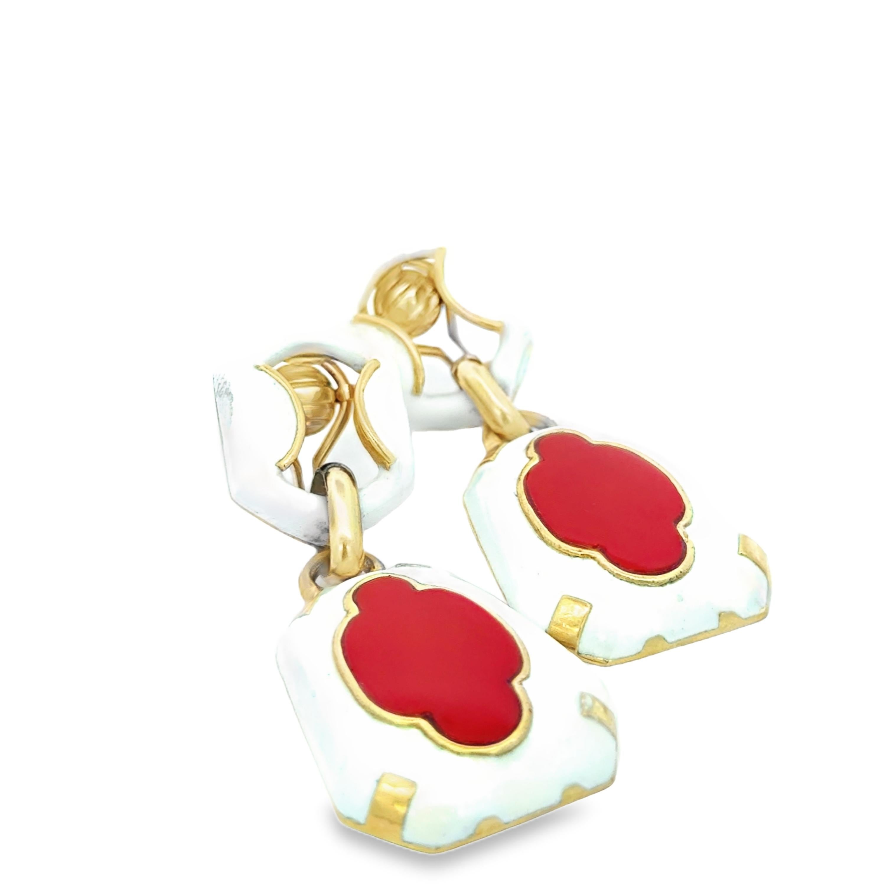 Talia Jade Einzigartige Korallen-Emaille-Türklopfer-Ohrringe, 18K Gold, 1990er Jahre Damen im Angebot