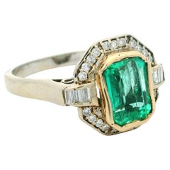 Talia Jade Vintage-Inspired 18K White & Yellow Gold Emerald Diamond Halo Ring