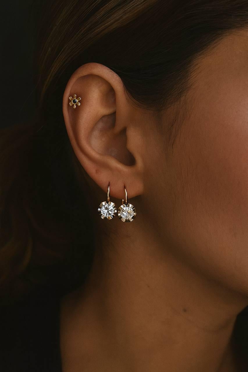 Rose Cut boucles d'oreilles en or blanc et rose Art déco 1940 (Approx. 1.10 ct) en vente