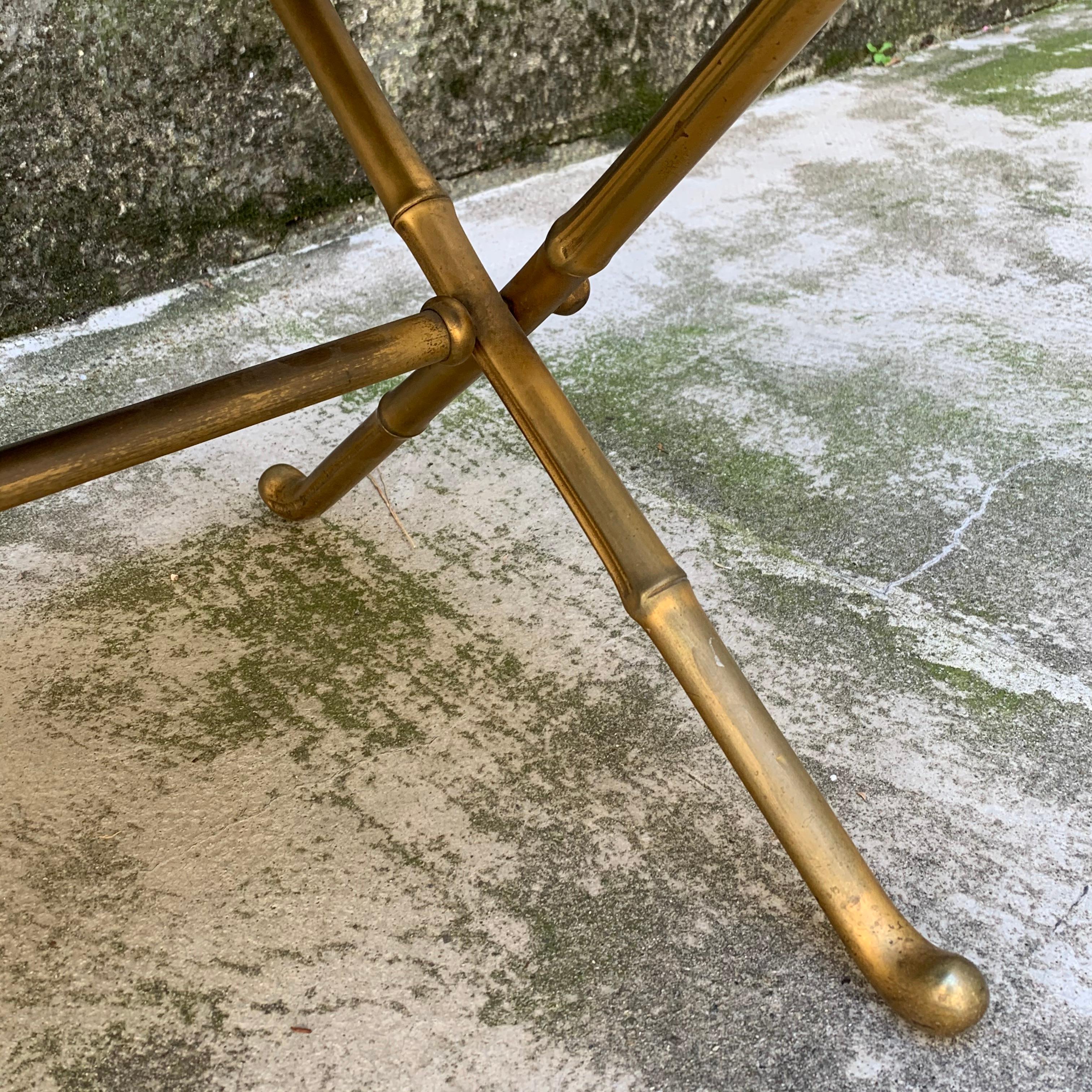 talian Gilt Brass Faux Bamboo Coffee Table with Black Opaline Glass Top, 1960s In Good Condition For Sale In Milano, IT