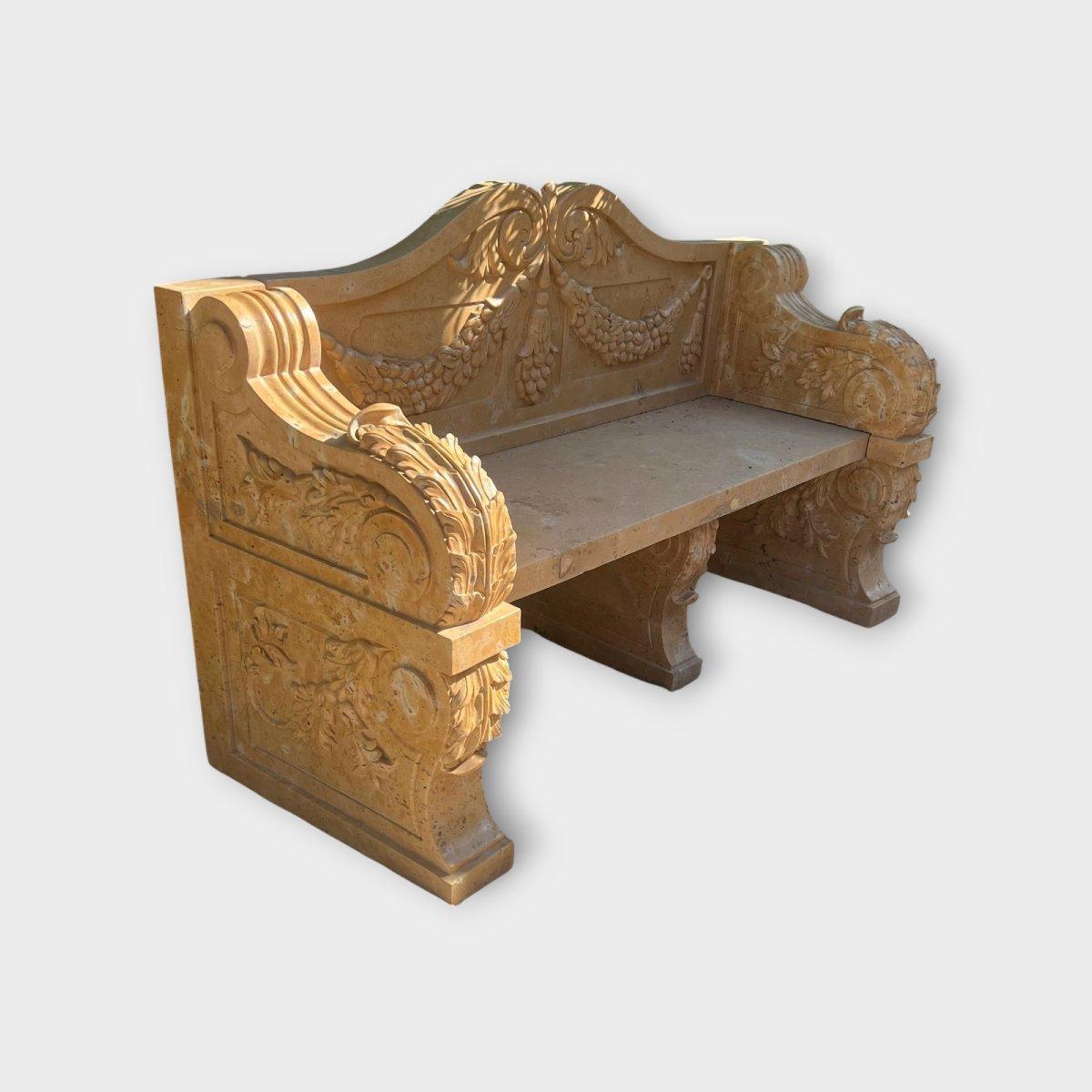 Hand-Carved talian Marble Bench – 20th Century For Sale