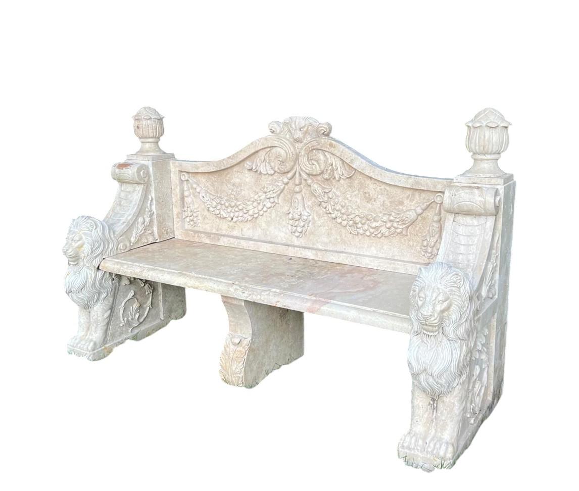 Hand-Carved talian Marble Bench – 20th Century For Sale