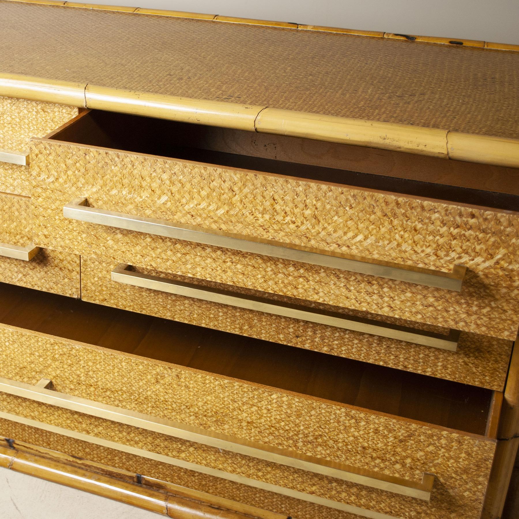 Brass Italian Midcentury Bamboo Sideboard from the Sixties For Sale