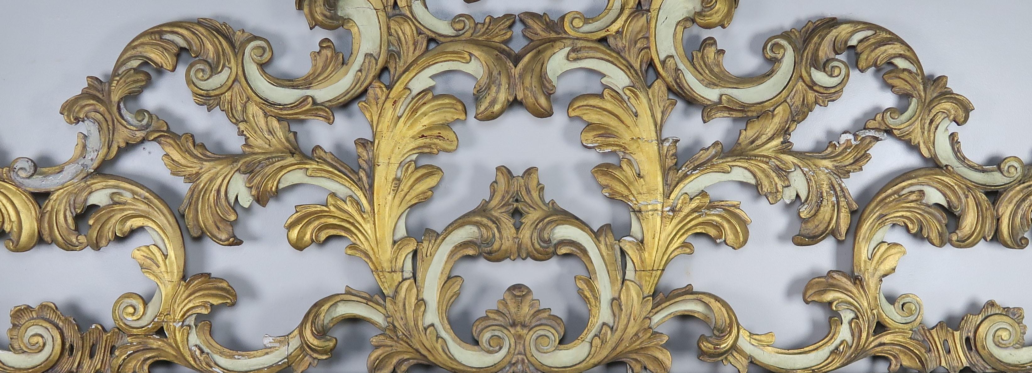 Italian Painted and Parcel Gilt Headboard, circa 1940s In Distressed Condition In Los Angeles, CA