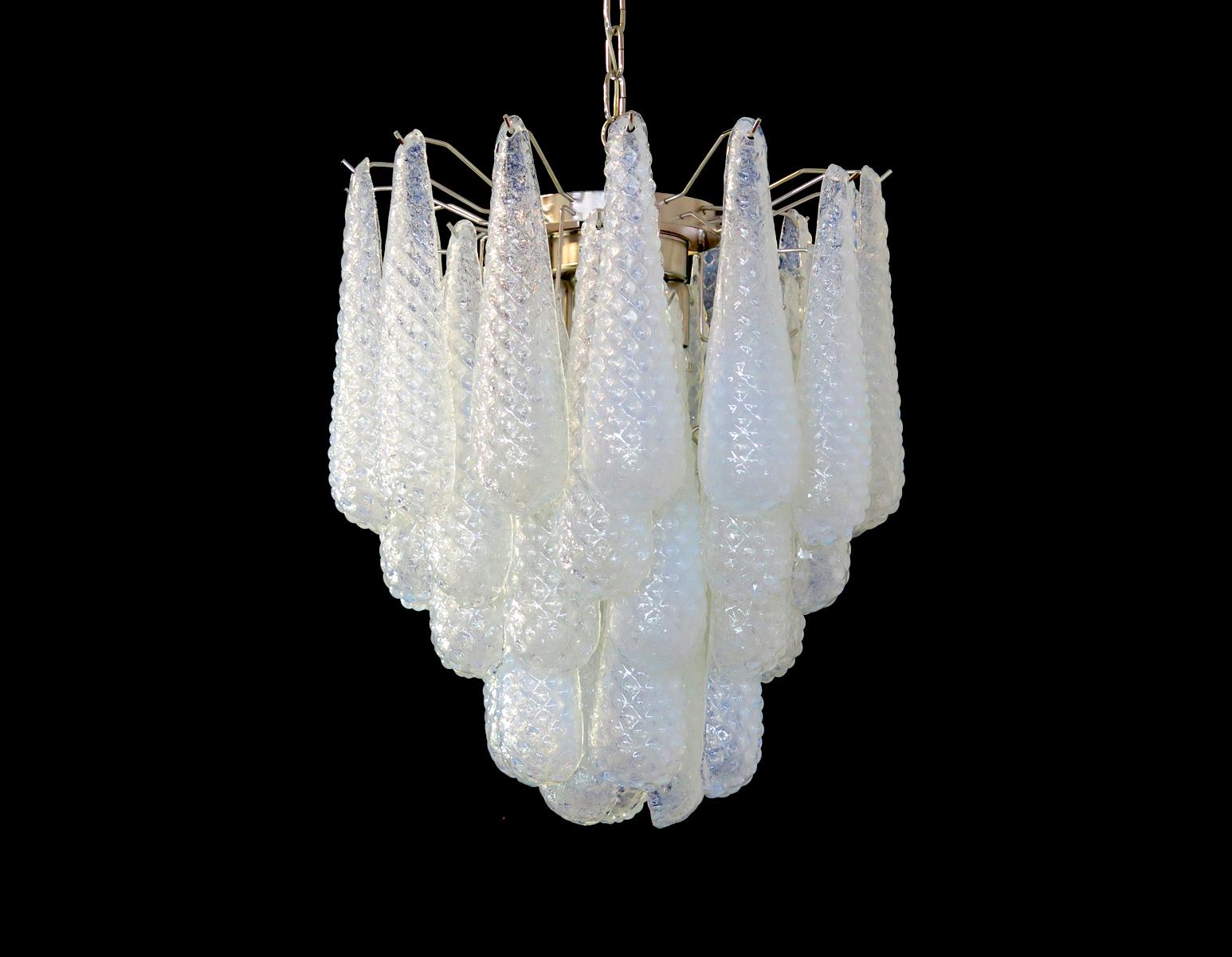 talian vintage Murano chandelier - 41 glass petals drop OPALINO For Sale 4