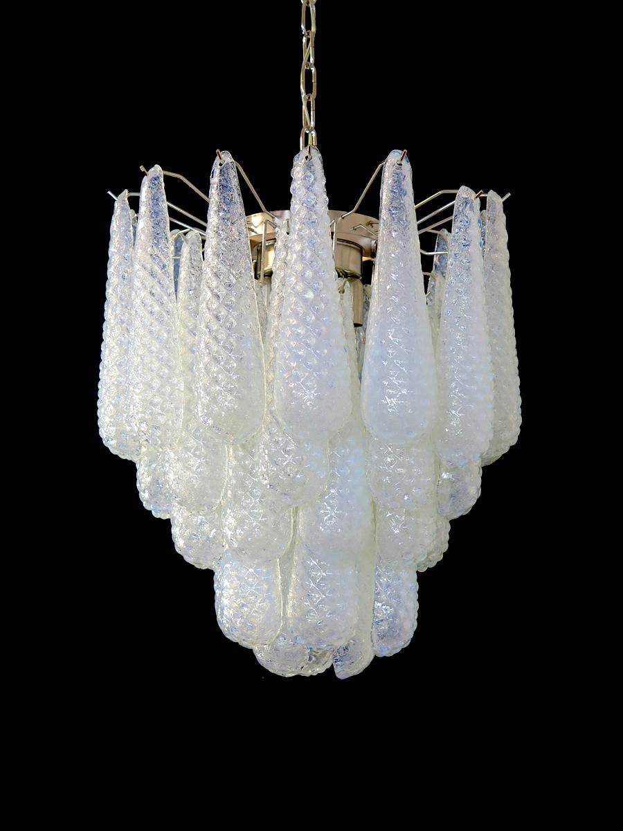 talian vintage Murano chandelier - 41 glass petals drop OPALINO For Sale 5