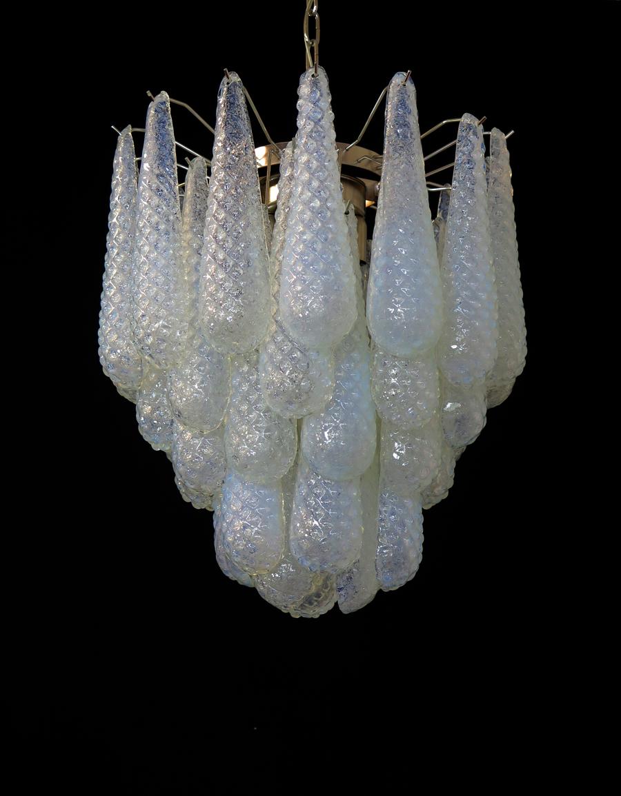 Mid-Century Modern talian vintage Murano chandelier - 41 glass petals drop OPALINO For Sale