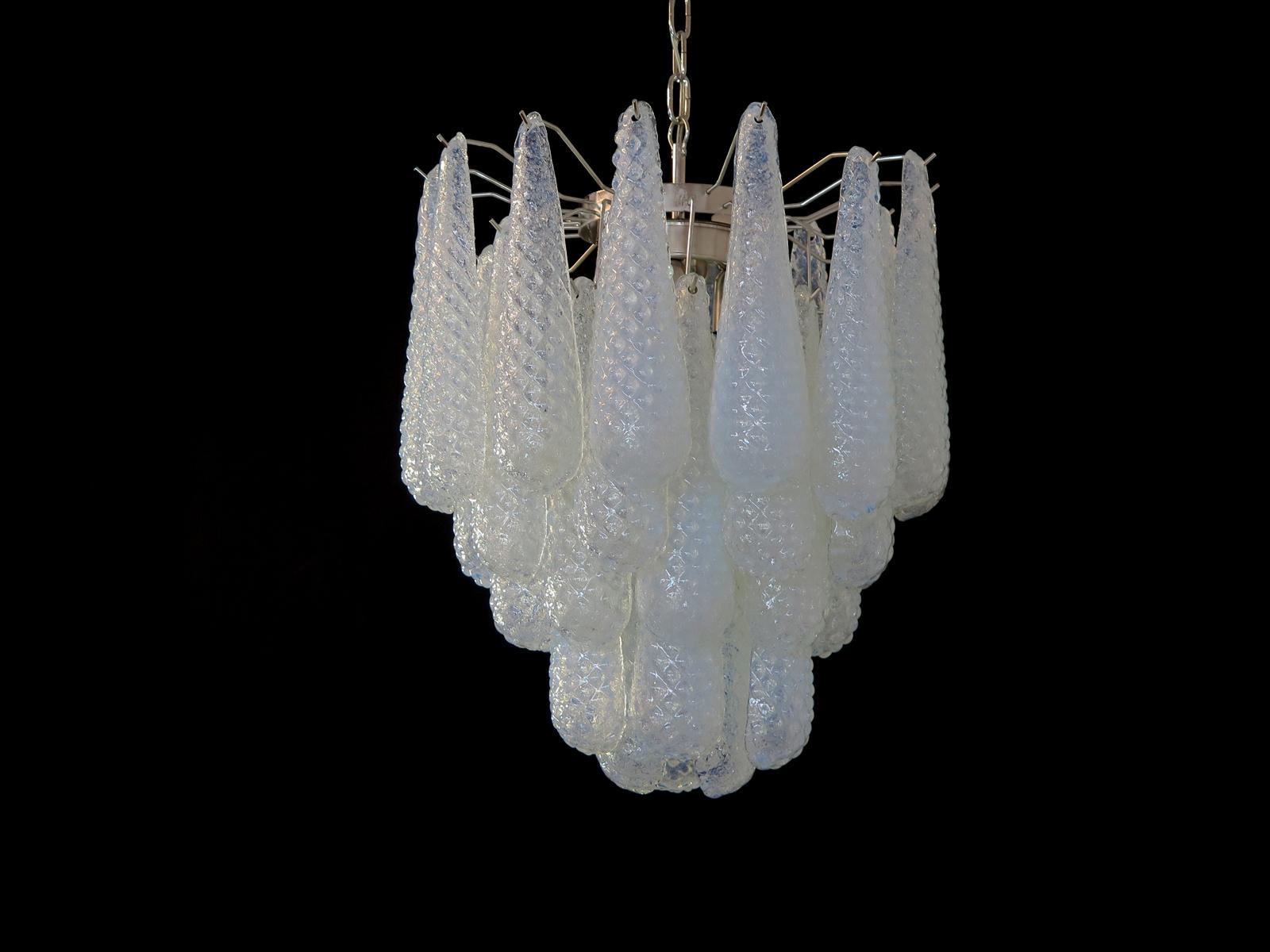 Italian talian vintage Murano chandelier - 41 glass petals drop OPALINO For Sale
