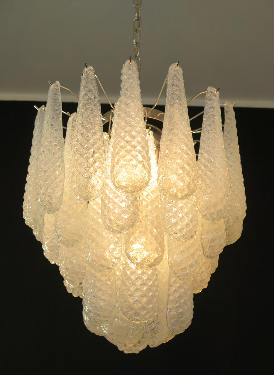 Galvanized talian vintage Murano chandelier - 41 glass petals drop OPALINO For Sale