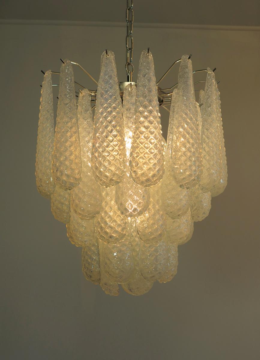 20th Century talian vintage Murano chandelier - 41 glass petals drop OPALINO For Sale