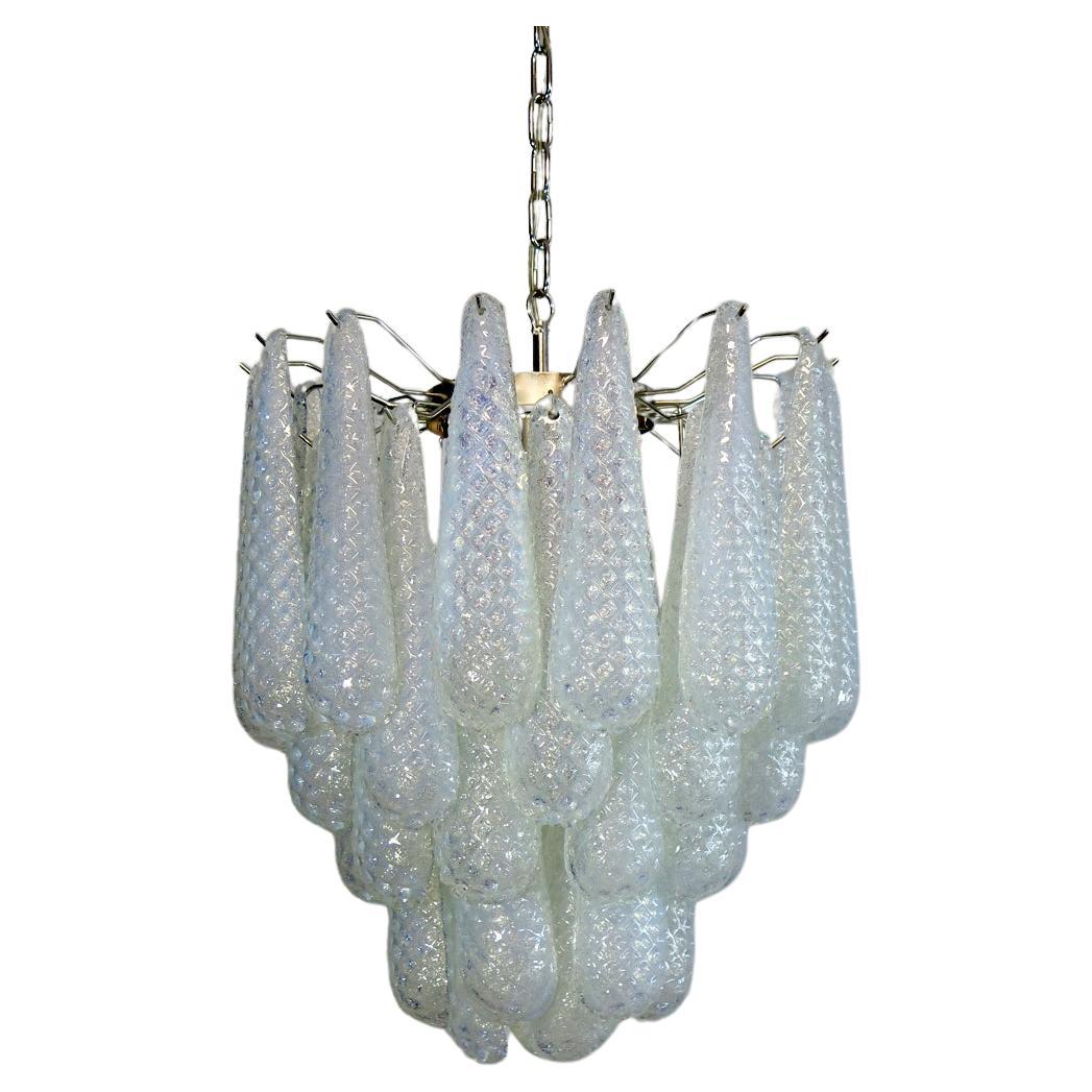 talian vintage Murano chandelier - 41 glass petals drop OPALINO For Sale