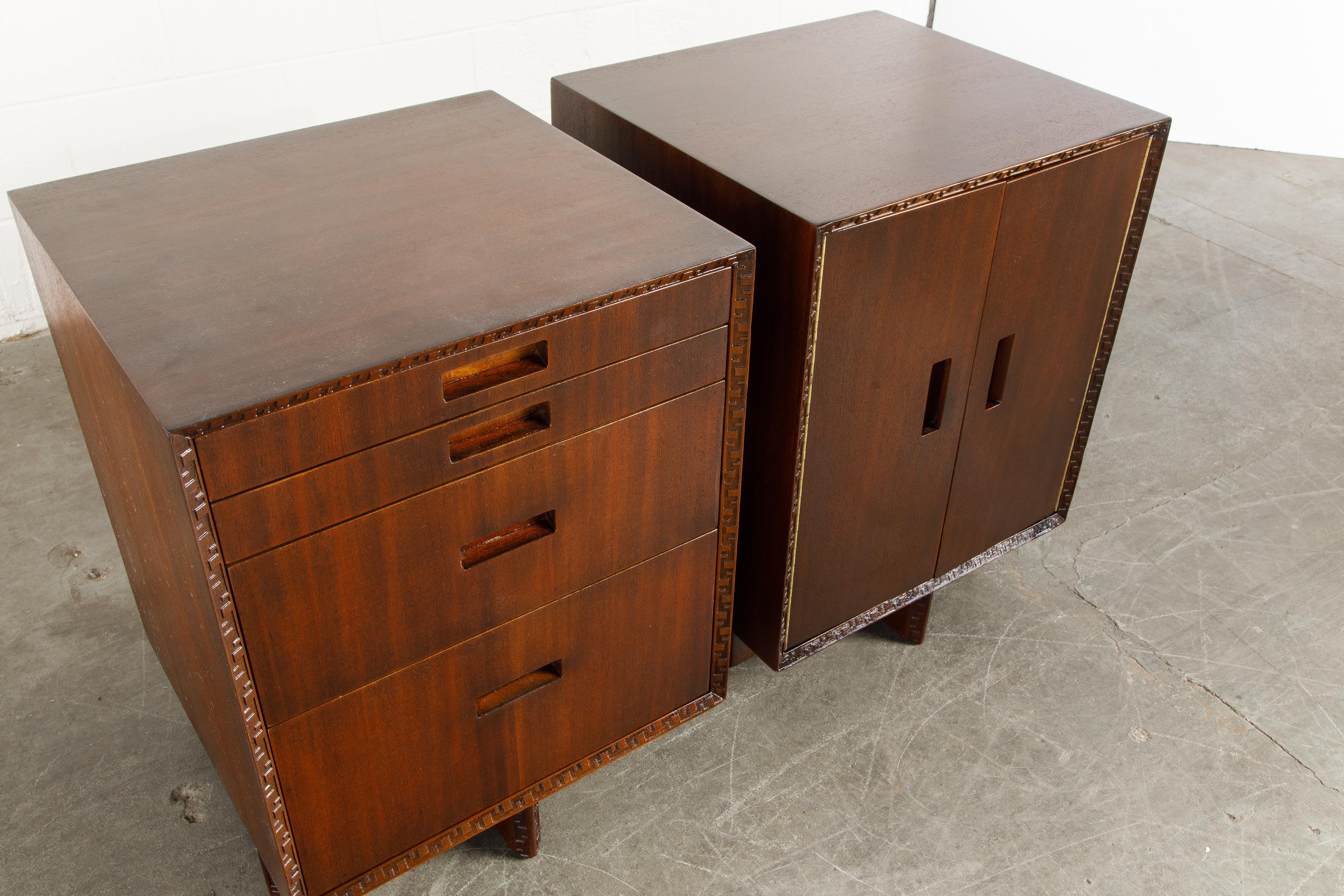 'Taliesin' Collection Mahogany Cabinets by Frank Lloyd Wright, 1955, Signed 4