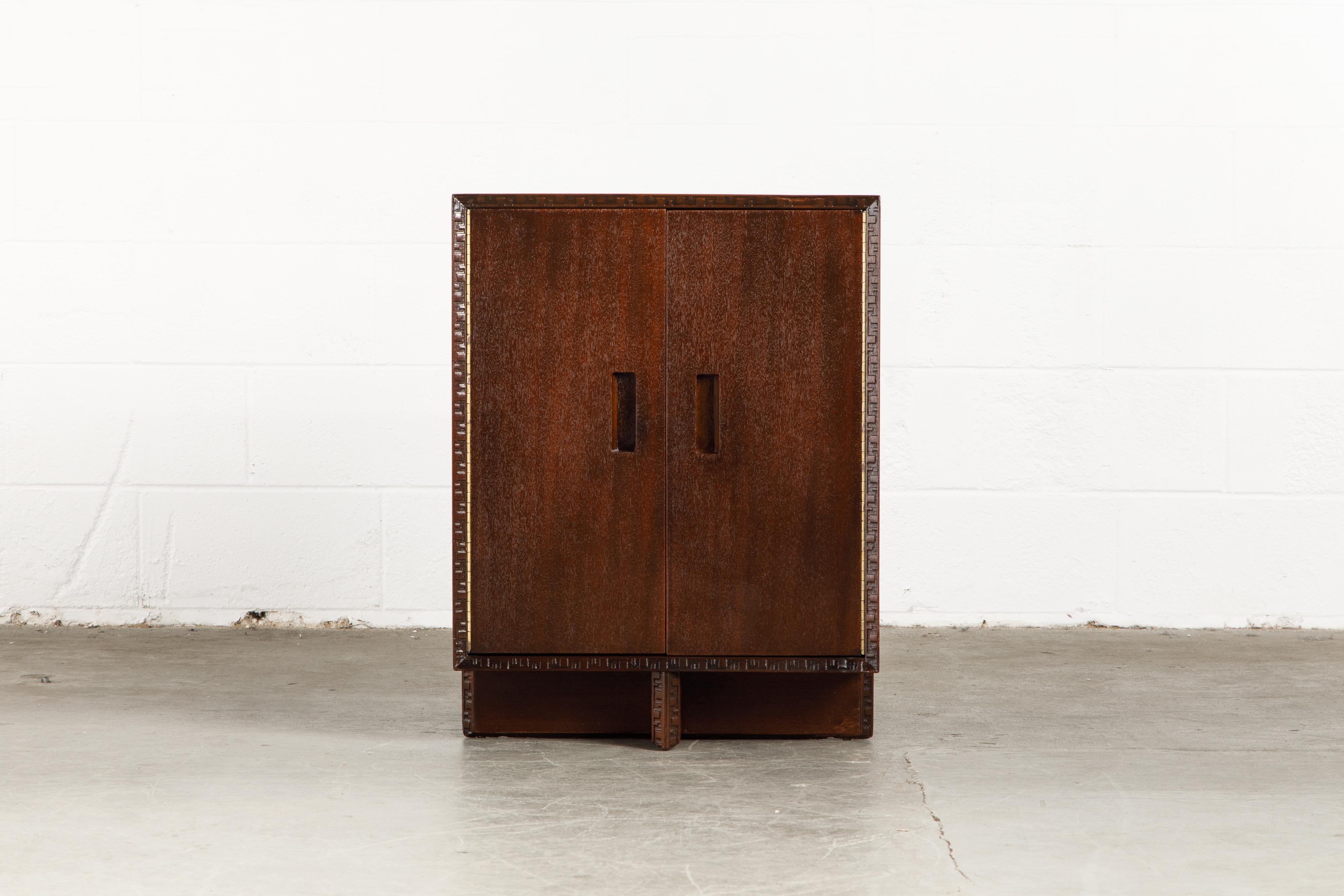 'Taliesin' Collection Mahogany Cabinets by Frank Lloyd Wright, 1955, Signed In Excellent Condition In Los Angeles, CA