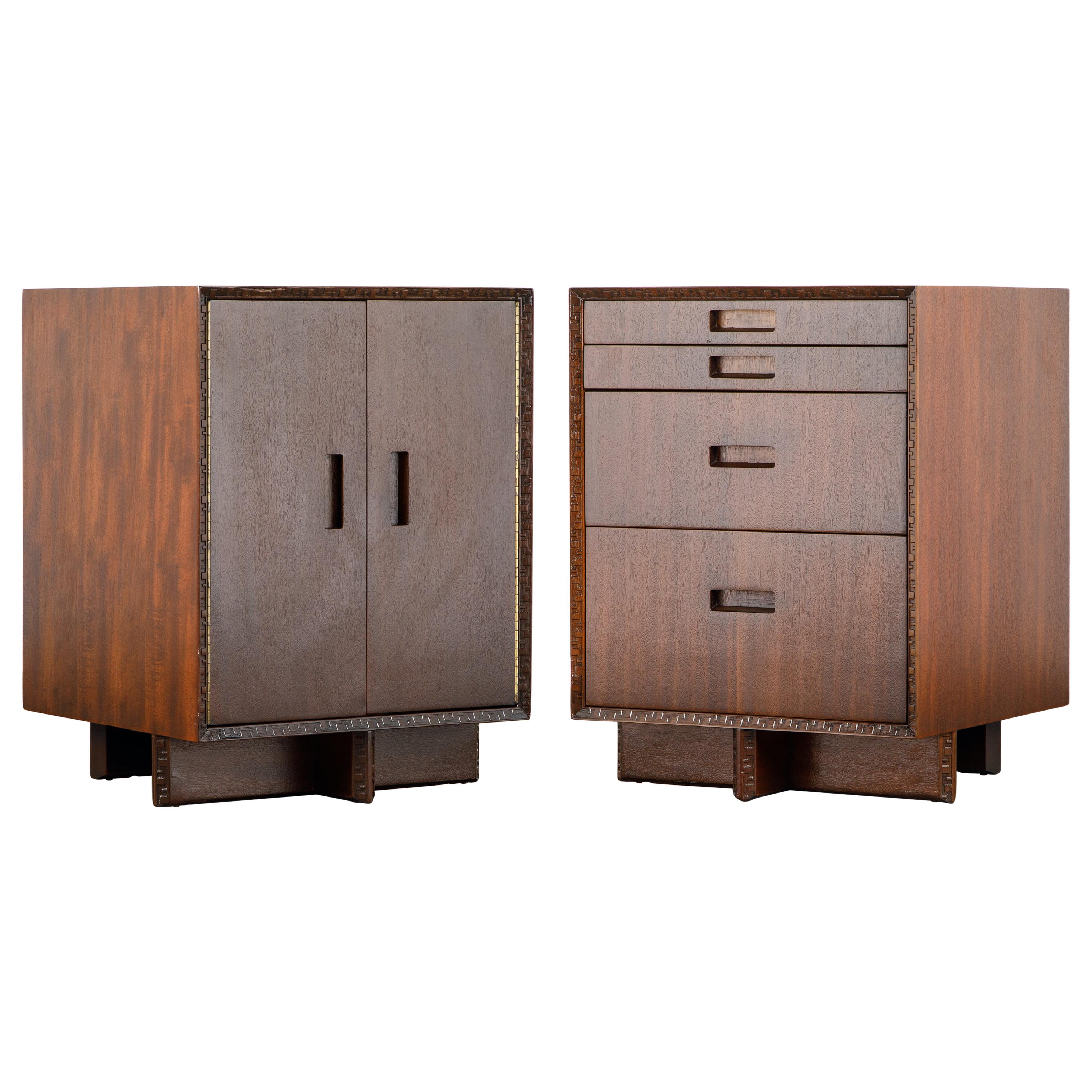 'Taliesin' Collection Mahogany Cabinets by Frank Lloyd Wright, 1955, Signed