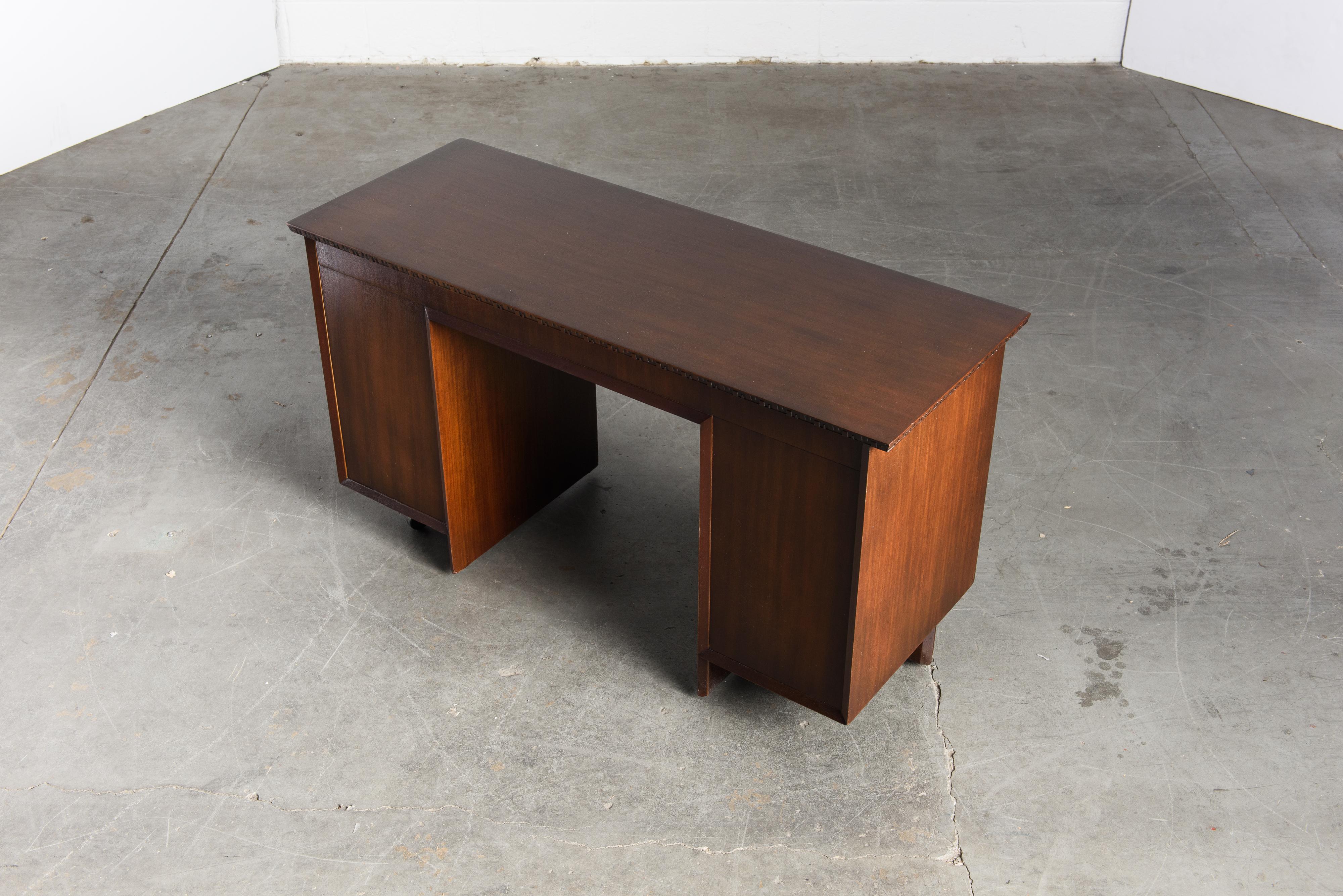 'Taliesin' Collection Mahogany Desk by Frank Lloyd Wright, 1955, Signed 5