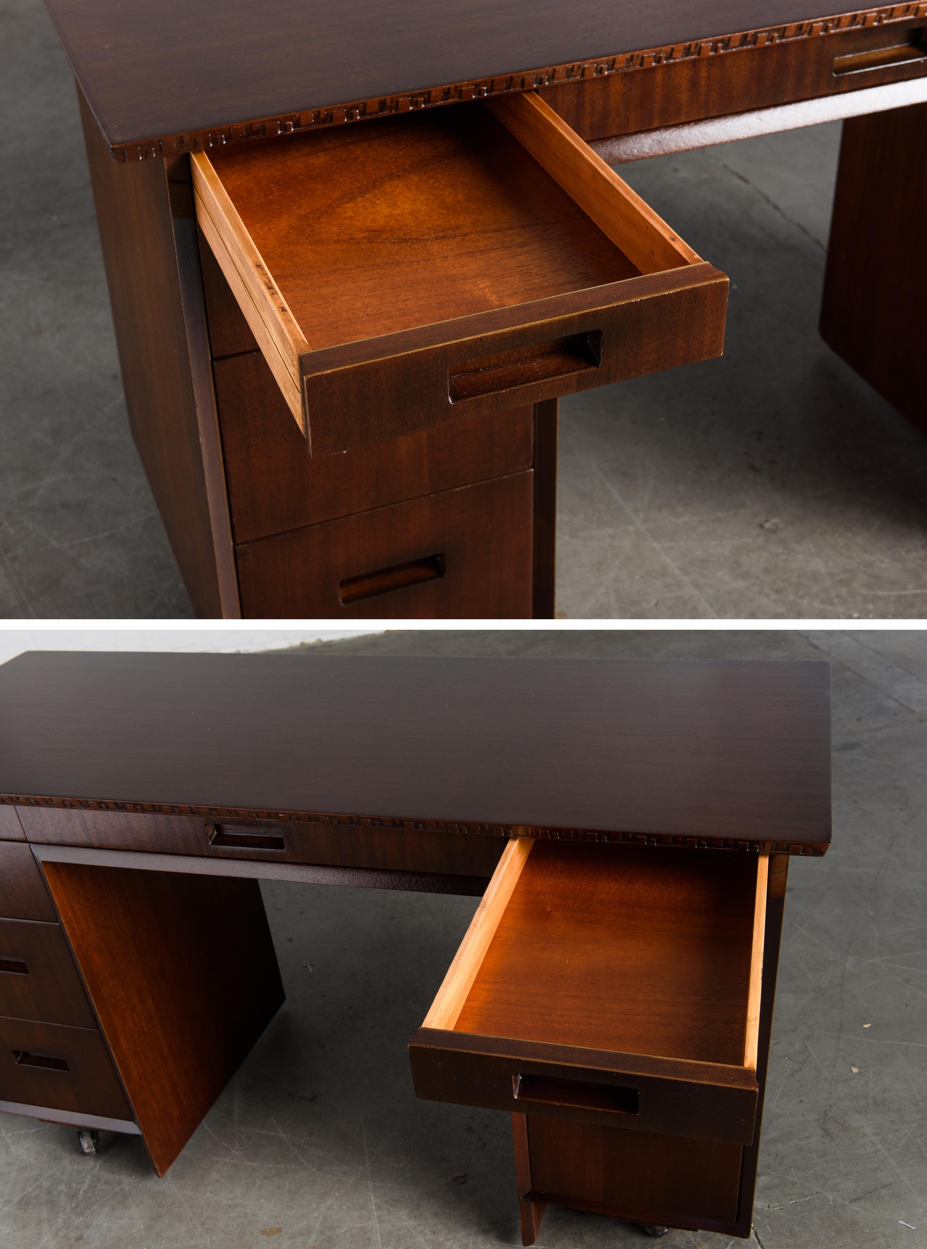 'Taliesin' Collection Mahogany Desk by Frank Lloyd Wright, 1955, Signed 7