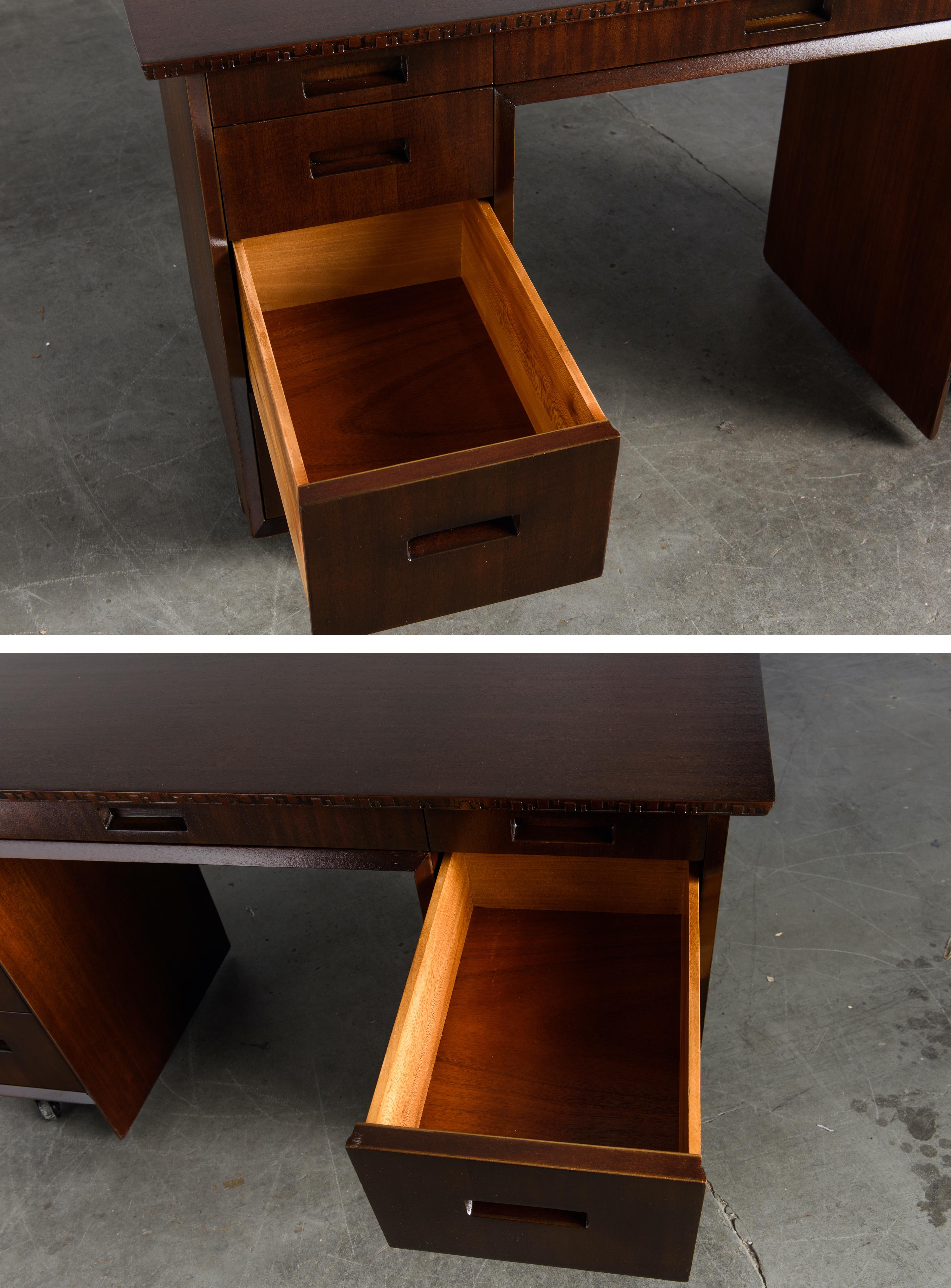 'Taliesin' Collection Mahogany Desk by Frank Lloyd Wright, 1955, Signed 8
