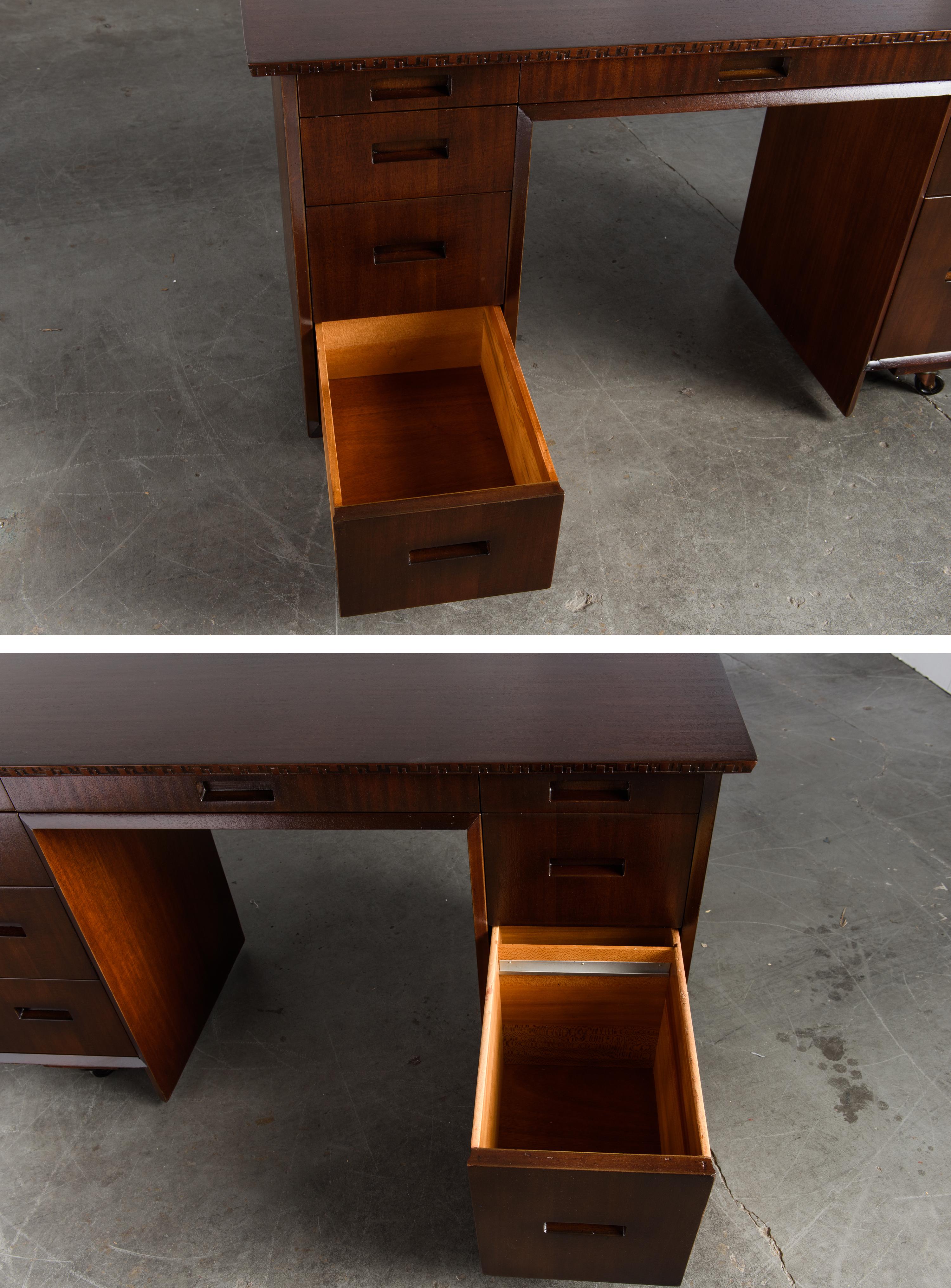 'Taliesin' Collection Mahogany Desk by Frank Lloyd Wright, 1955, Signed 9