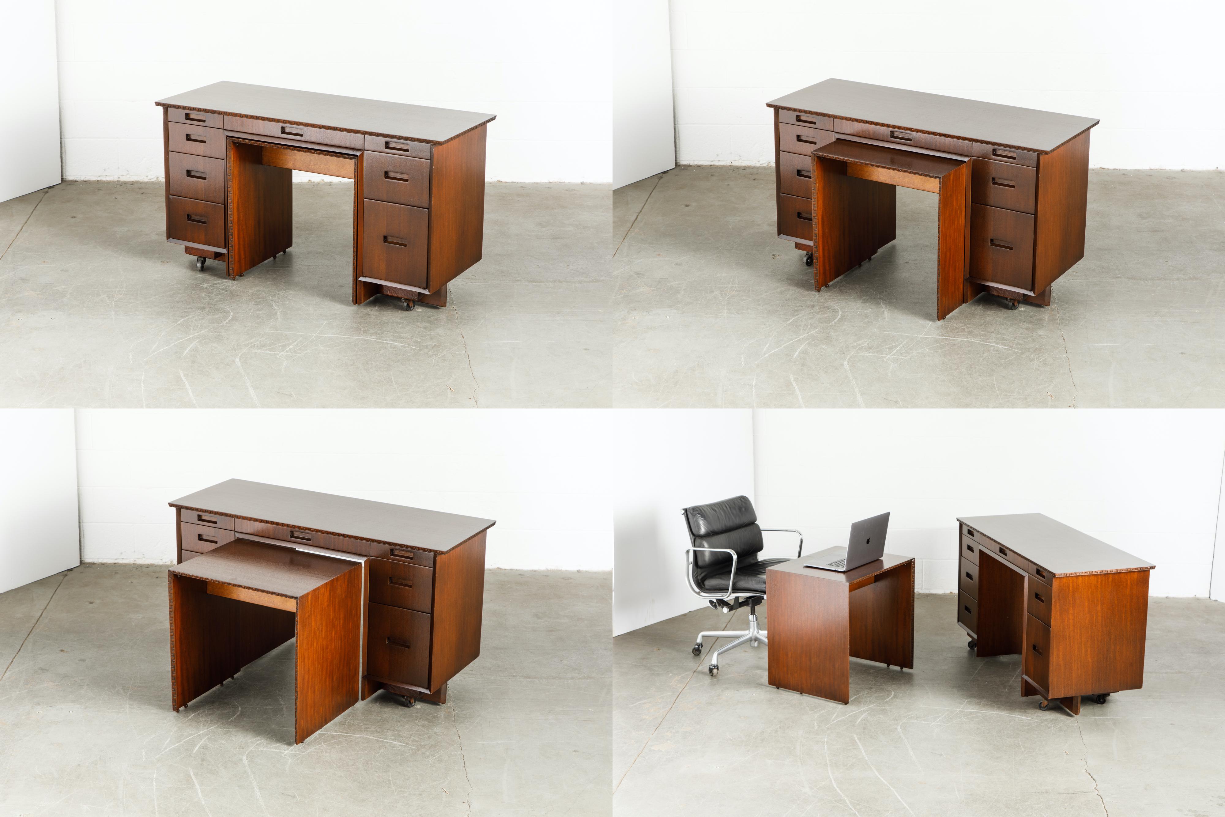 'Taliesin' Collection Mahogany Desk by Frank Lloyd Wright, 1955, Signed 14