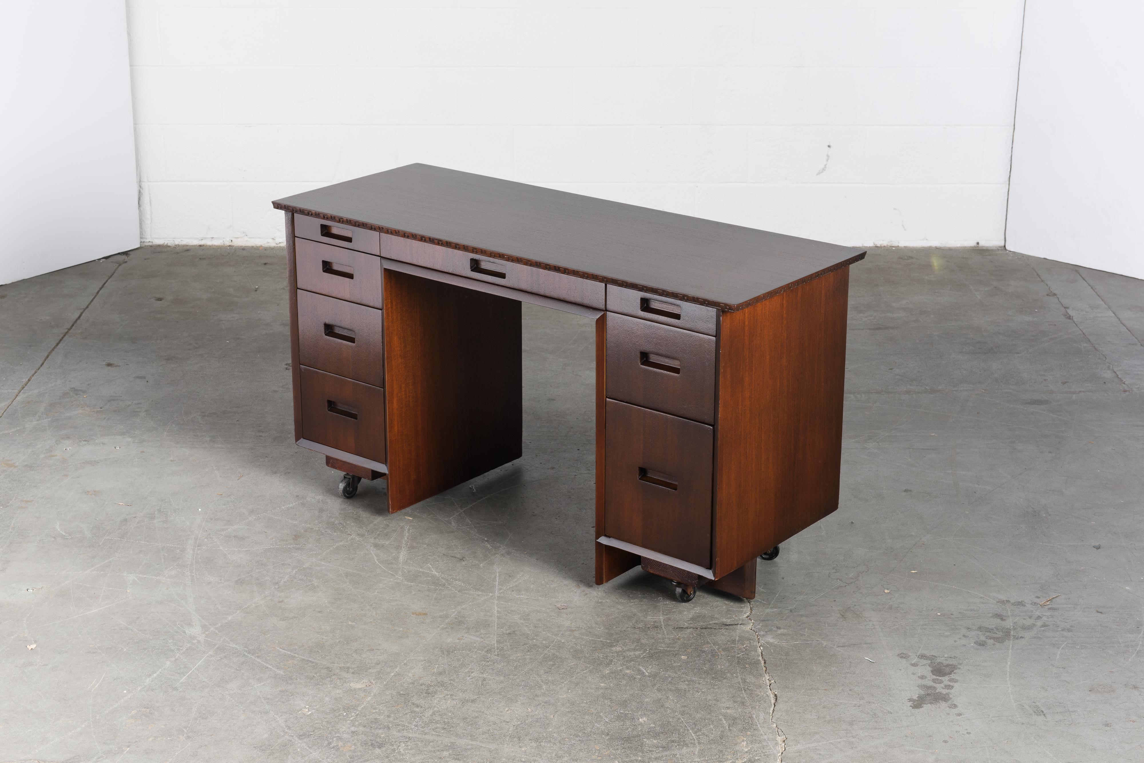 Mid-Century Modern 'Taliesin' Collection Mahogany Desk by Frank Lloyd Wright, 1955, Signed