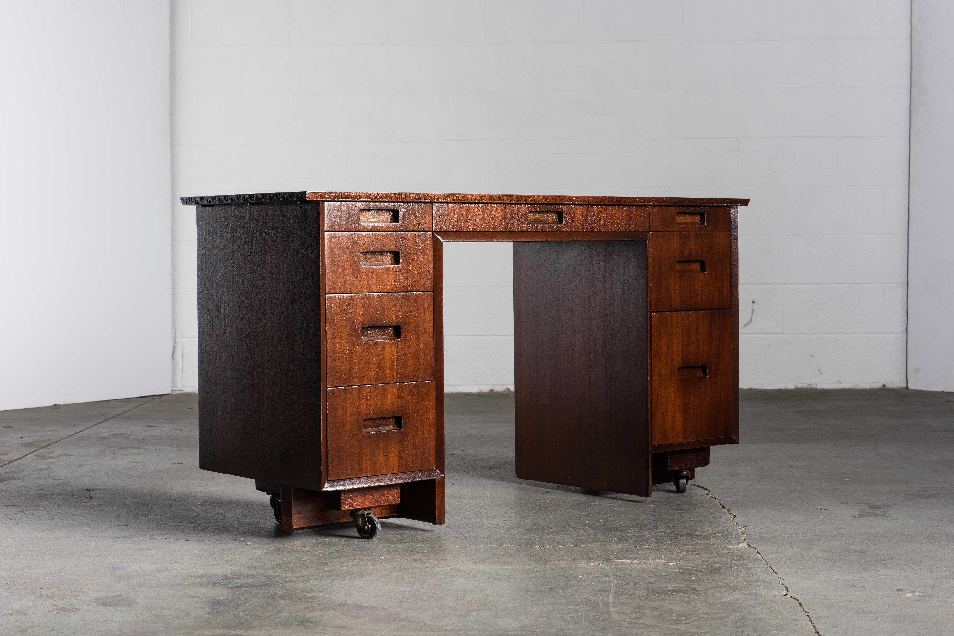 Mid-20th Century 'Taliesin' Collection Mahogany Desk by Frank Lloyd Wright, 1955, Signed