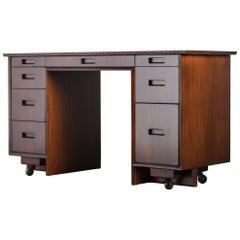 Vintage 'Taliesin' Collection Mahogany Desk by Frank Lloyd Wright, 1955, Signed