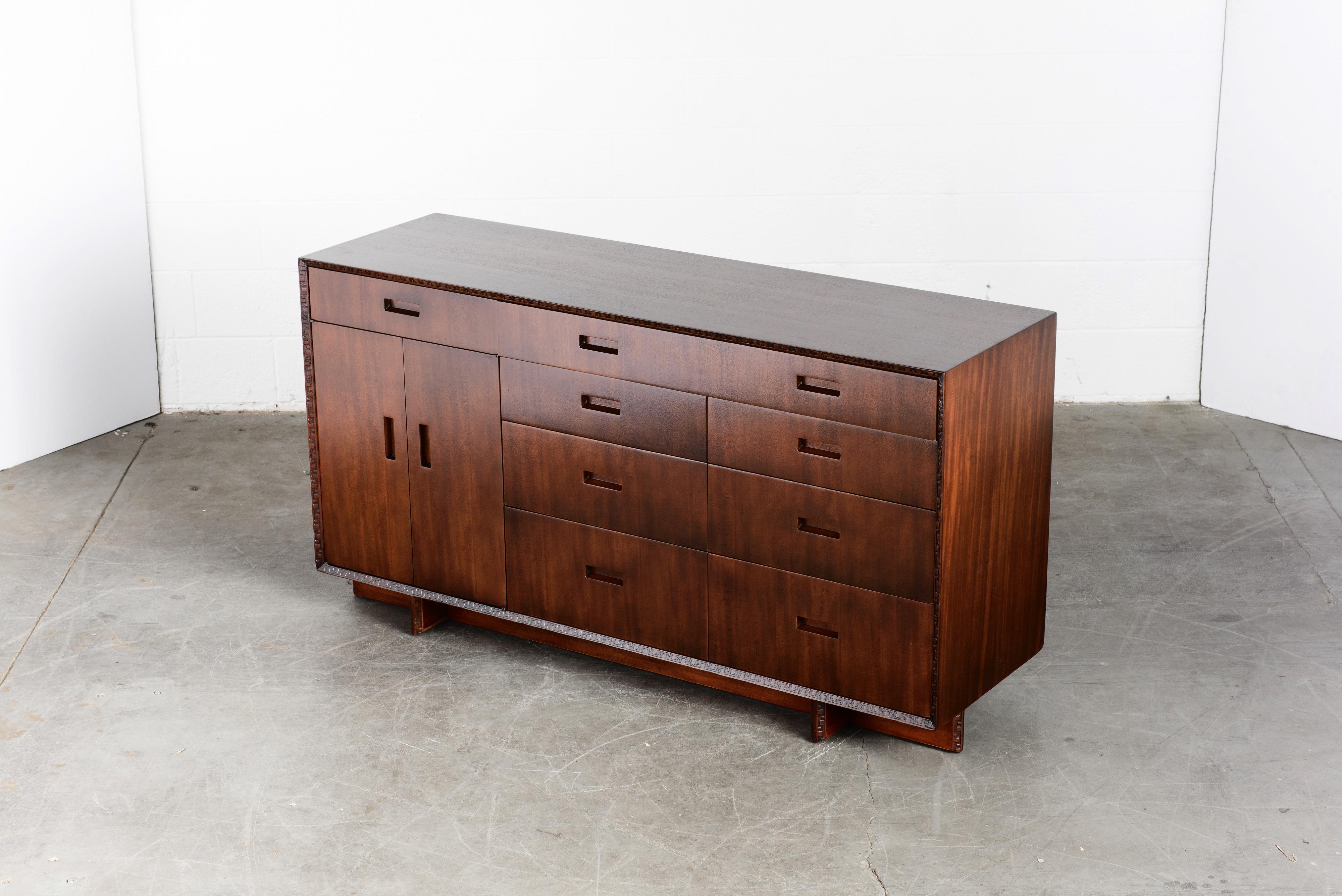 Mid-Century Modern 'Taliesin' Collection Mahogany Sideboard by Frank Lloyd Wright, 1955, Signed