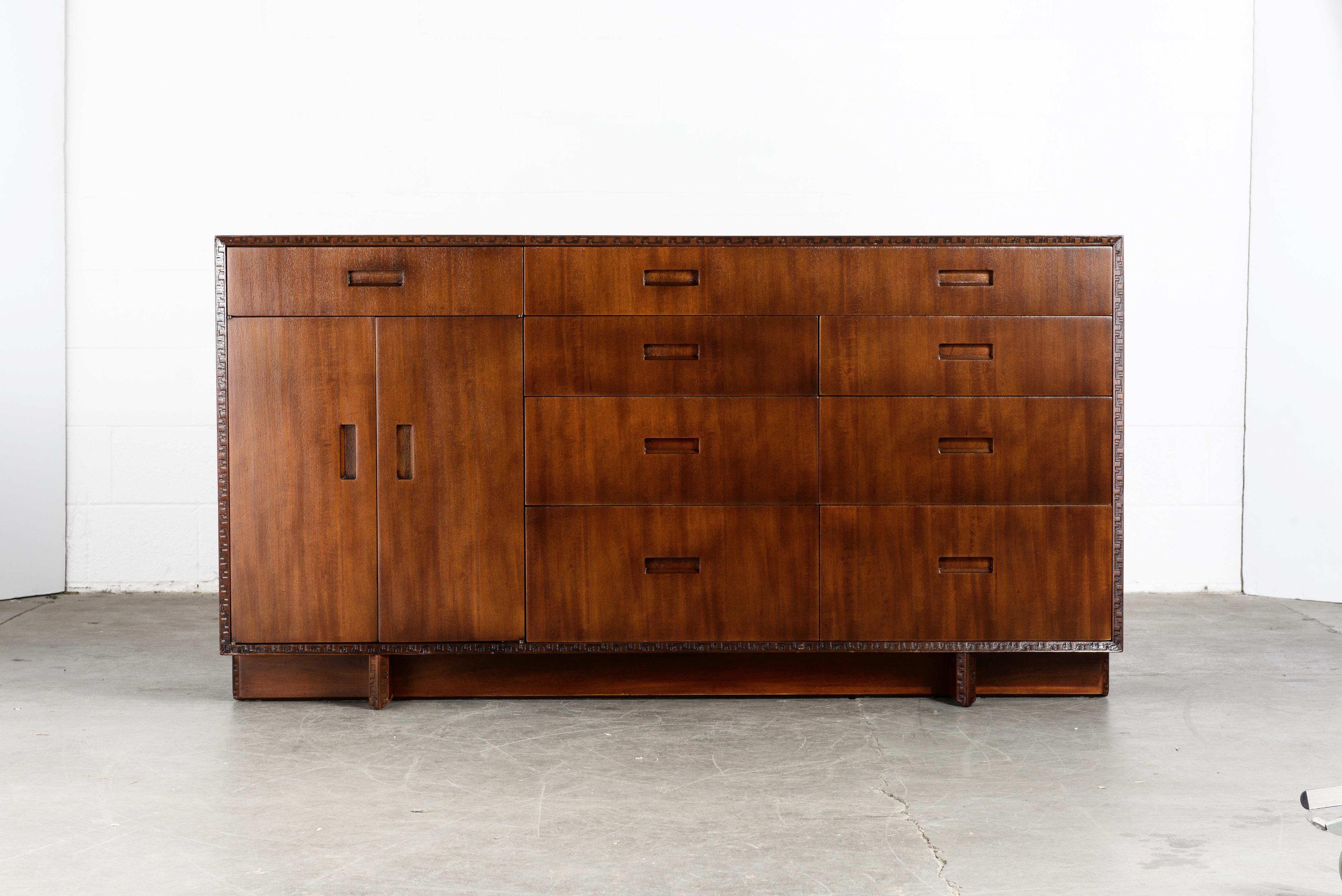 American 'Taliesin' Collection Mahogany Sideboard by Frank Lloyd Wright, 1955, Signed