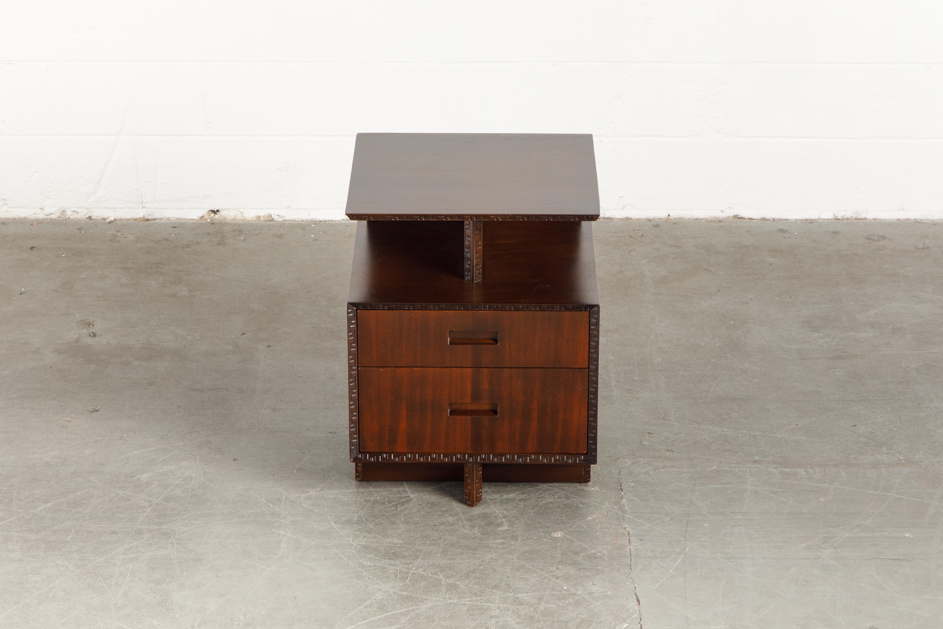 Mahogany 'Taliesin' Collection Platform Nightstand by Frank Lloyd Wright, 1955, Signed
