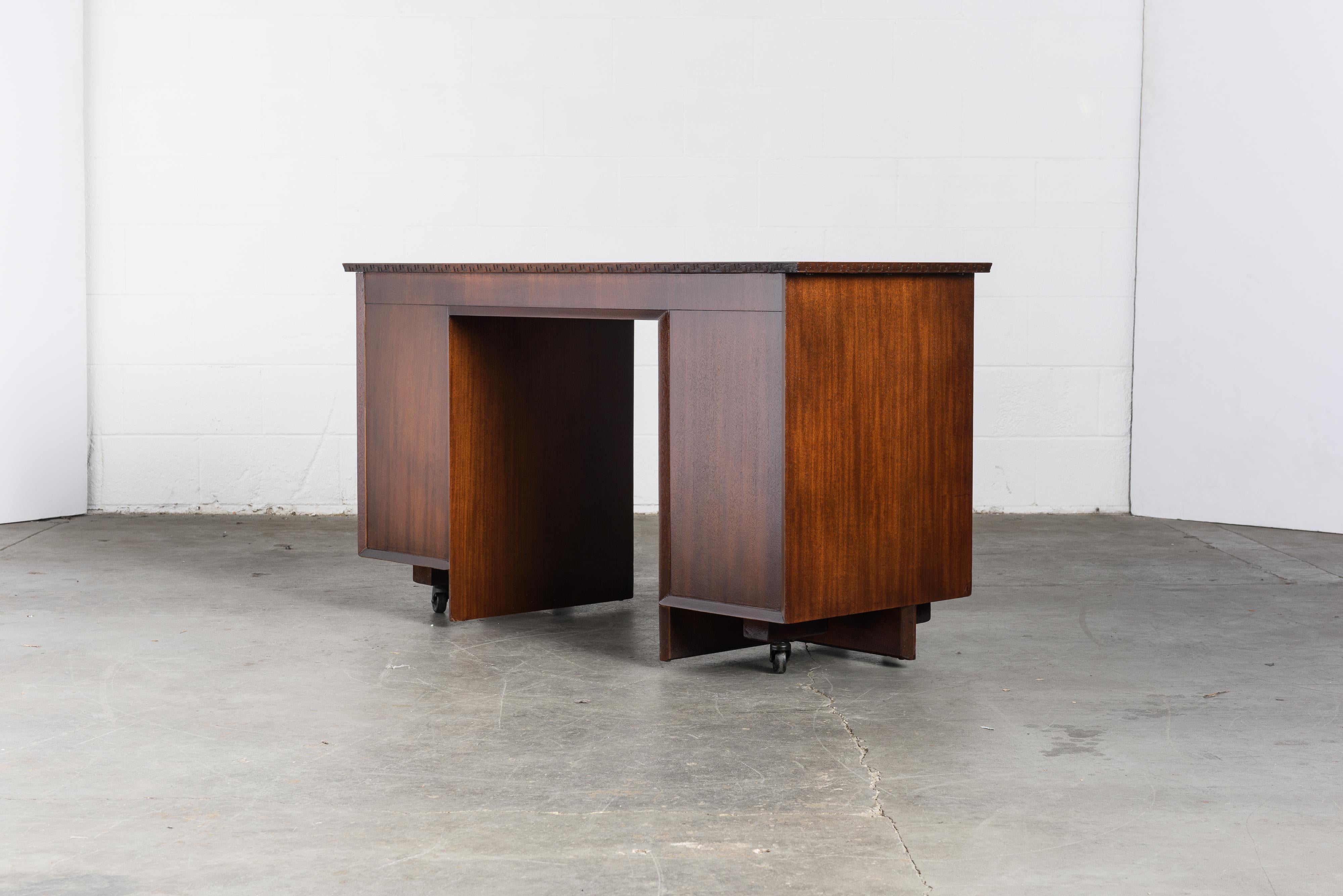 'Taliesin' Mahogany Desk with Pull-Out Table by Frank Lloyd Wright, 1955, Signed 4