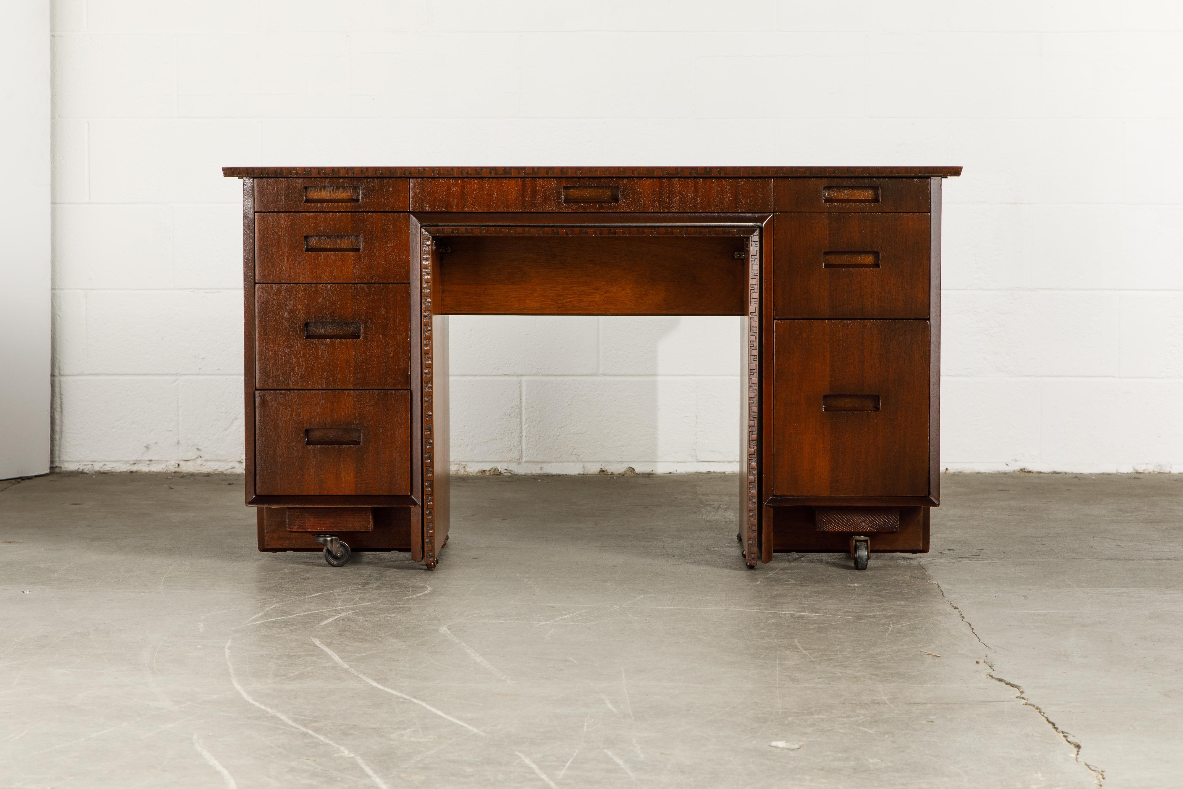 'Taliesin' Mahogany Desk with Pull-Out Table by Frank Lloyd Wright, 1955, Signed 8