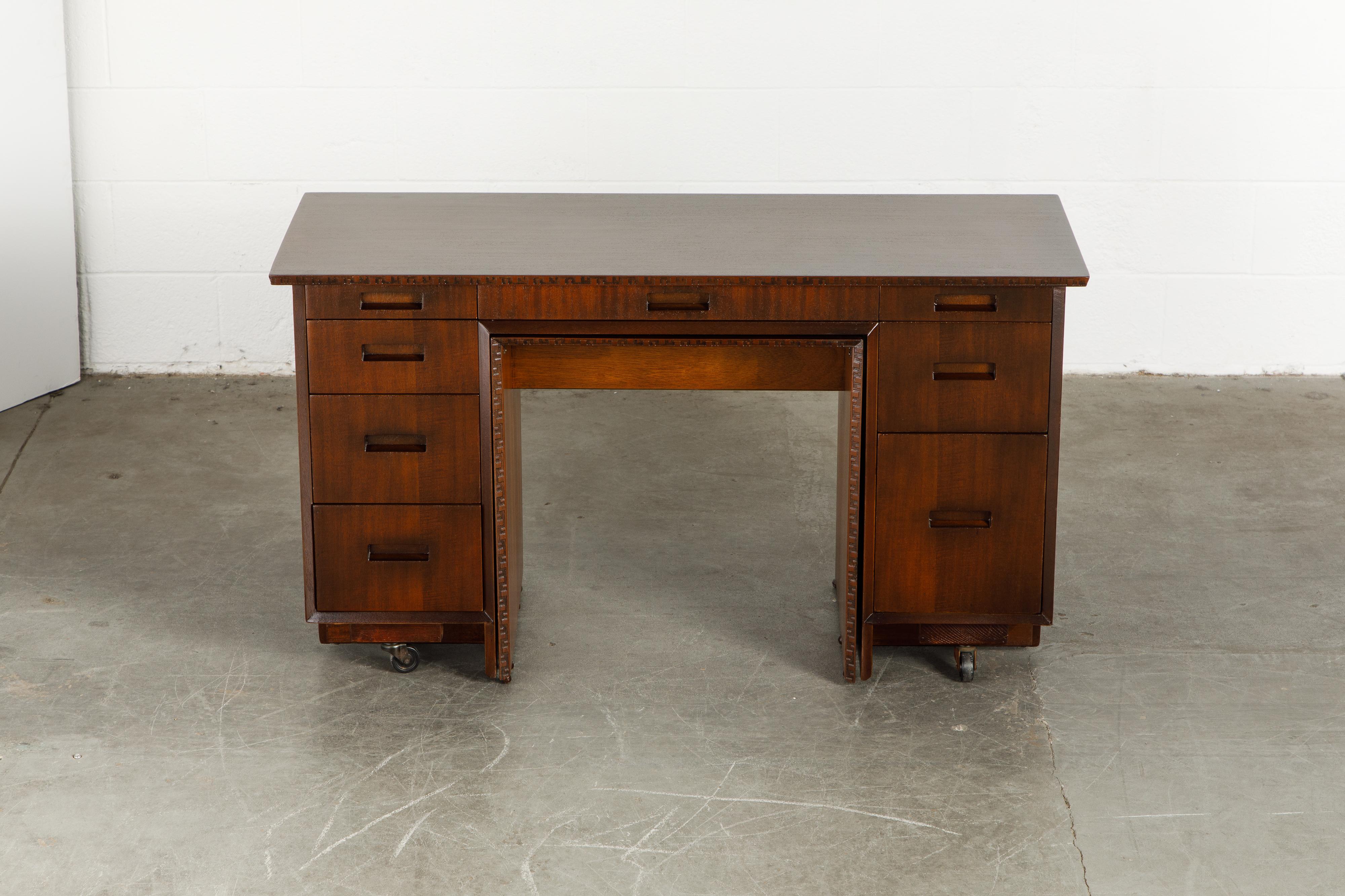 'Taliesin' Mahogany Desk with Pull-Out Table by Frank Lloyd Wright, 1955, Signed 9