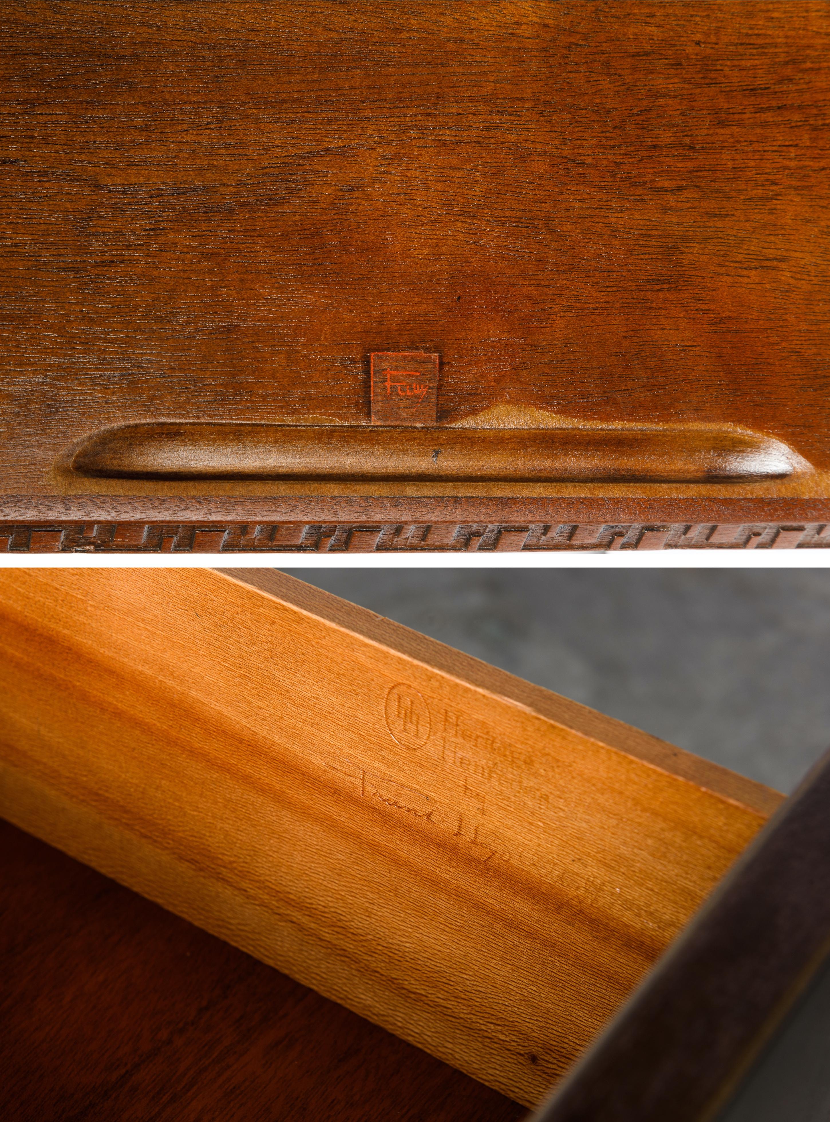 'Taliesin' Mahogany Desk with Pull-Out Table by Frank Lloyd Wright, 1955, Signed In Excellent Condition In Los Angeles, CA