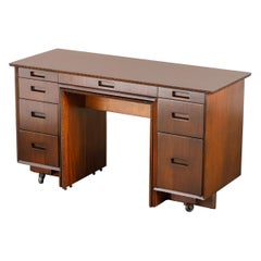 Vintage 'Taliesin' Mahogany Desk with Pull-Out Table by Frank Lloyd Wright, 1955, Signed