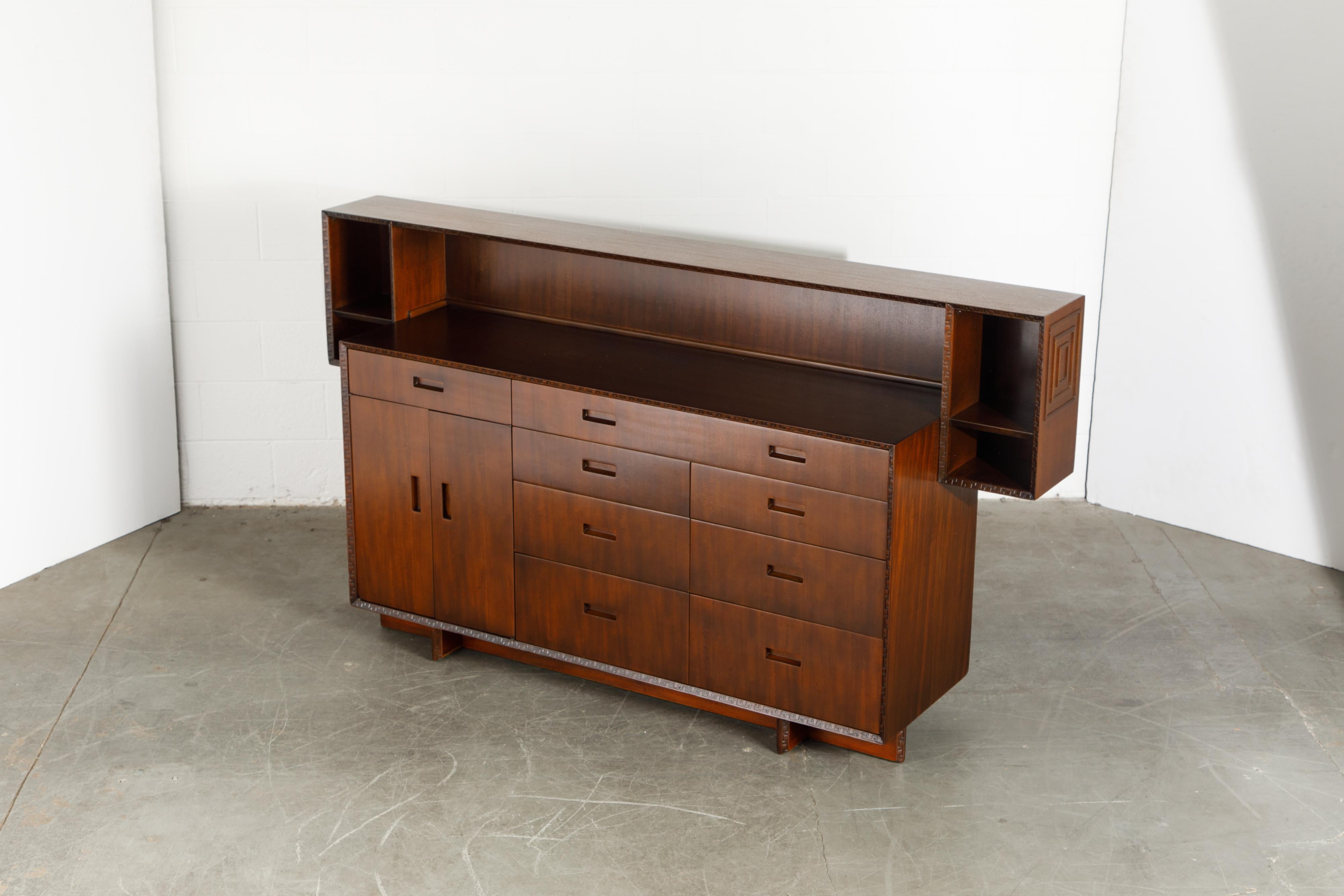 'Taliesin' Mahogany Sideboard w Gallery Deck by Frank Lloyd Wright, 1955, Signed In Excellent Condition In Los Angeles, CA