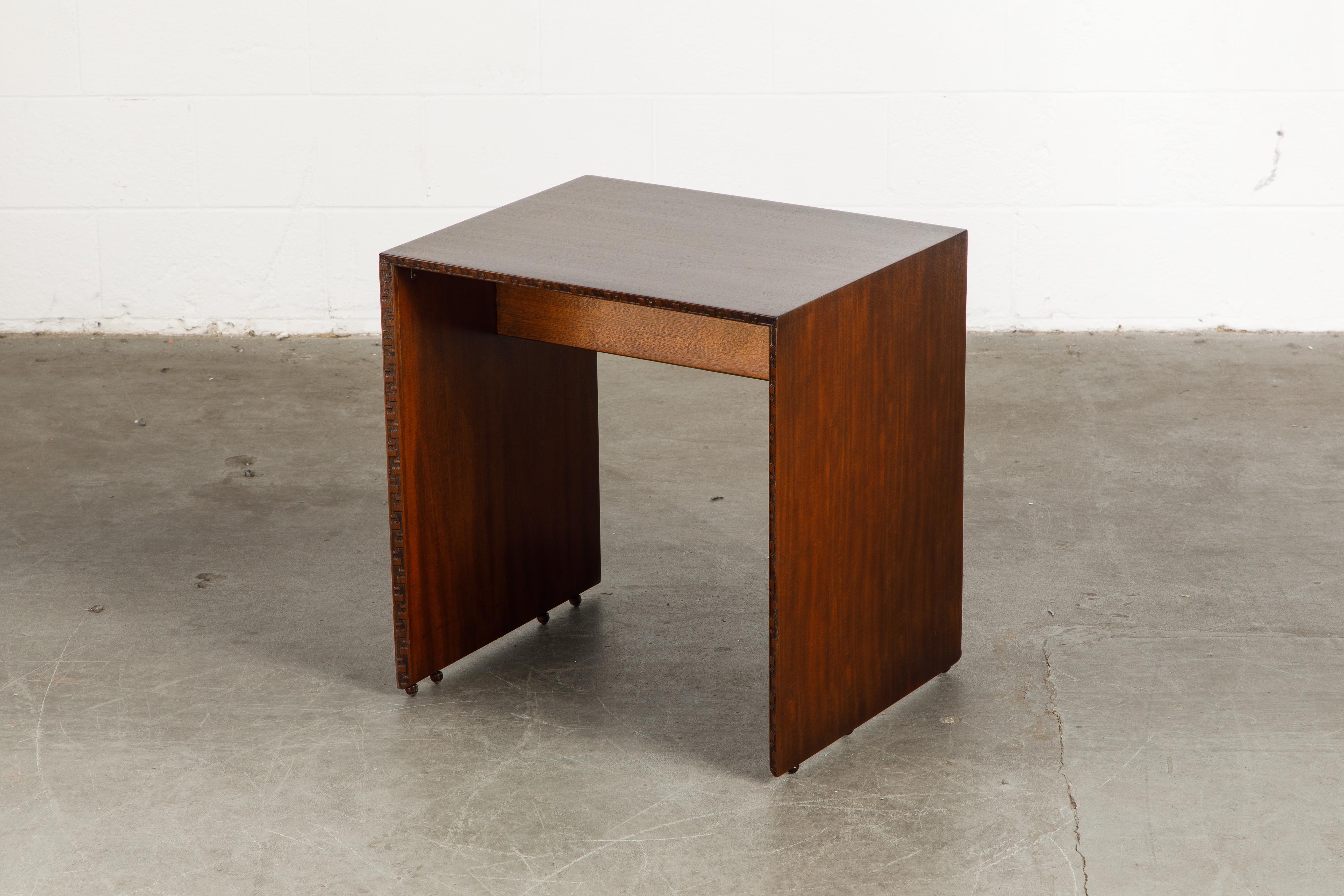 American 'Taliesin' Mahogany TV Dinner Table by Frank Lloyd Wright, 1955, Signed